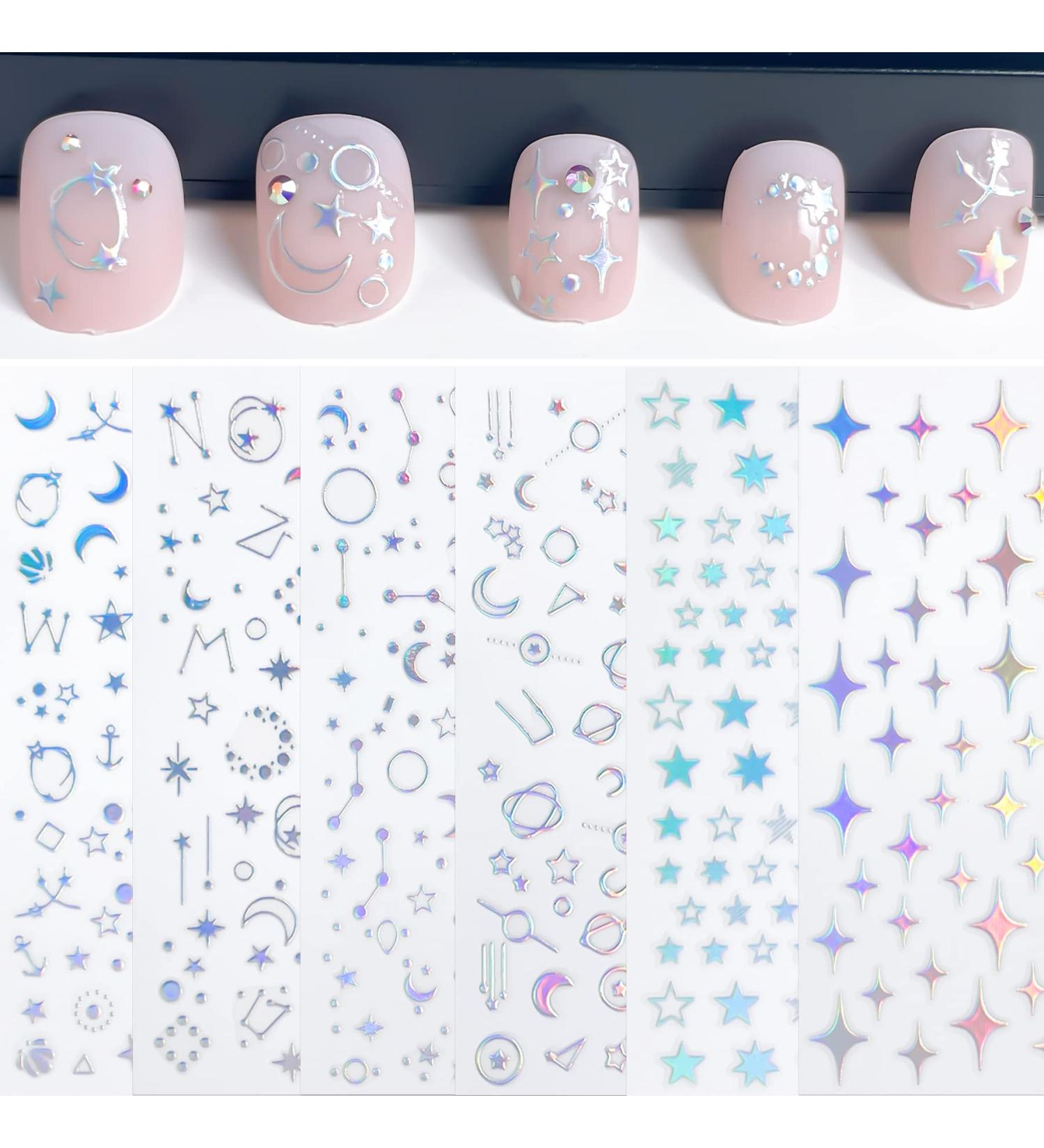 Silver Moon Star Nail Art Decal Stickers - Pack of 6 | Self-Adhesive Nail Designs for Women and Girls - Nail Decoration and Fingernail Decor - Buy Online on GoSupps.com