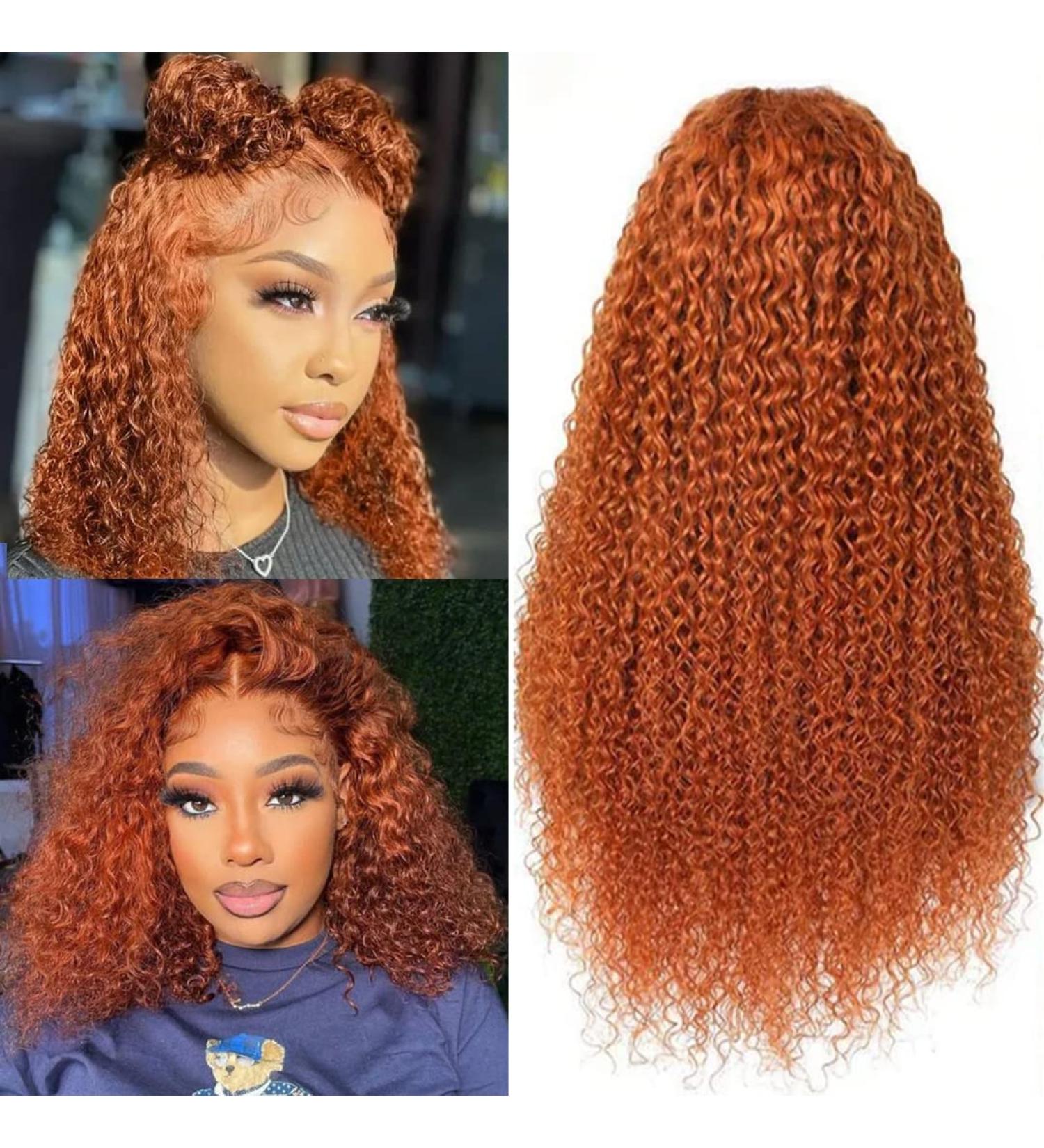 Brennas Ginger Orange Deep Wavy Lace Front Wig - 14 Inch Curly Brazilian Virgin Human Hair T-Part Transparent Glueless Wig - Buy Online on GoSupps.com