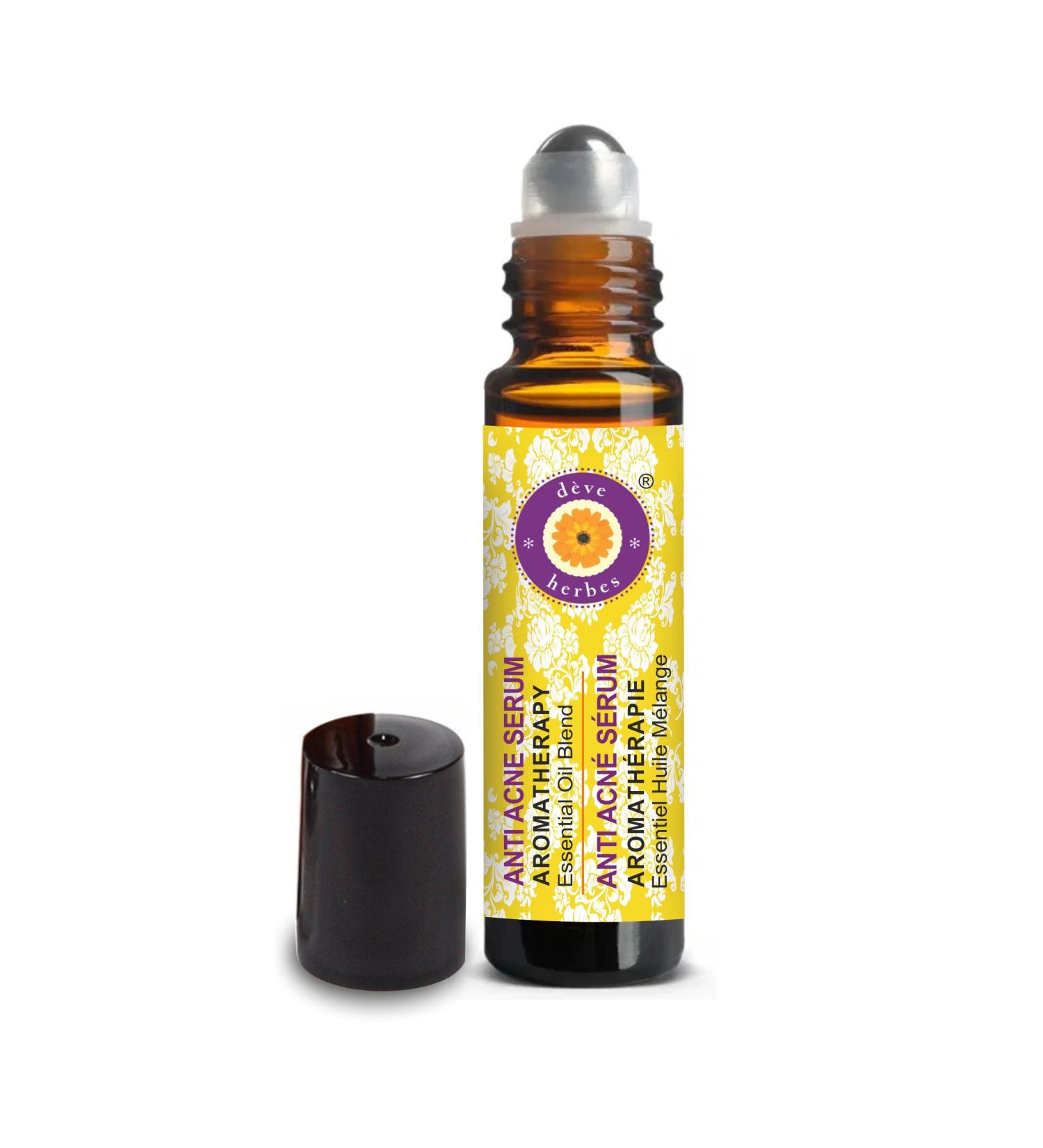 Deve Herbes Anti Acne Serum - Blend of Tea Tree Lemongrass French Lavender Peppermint Essential Oils in Safflower & Grapeseed Oil 10ml (0.33oz) - Buy Online on GoSupps.com