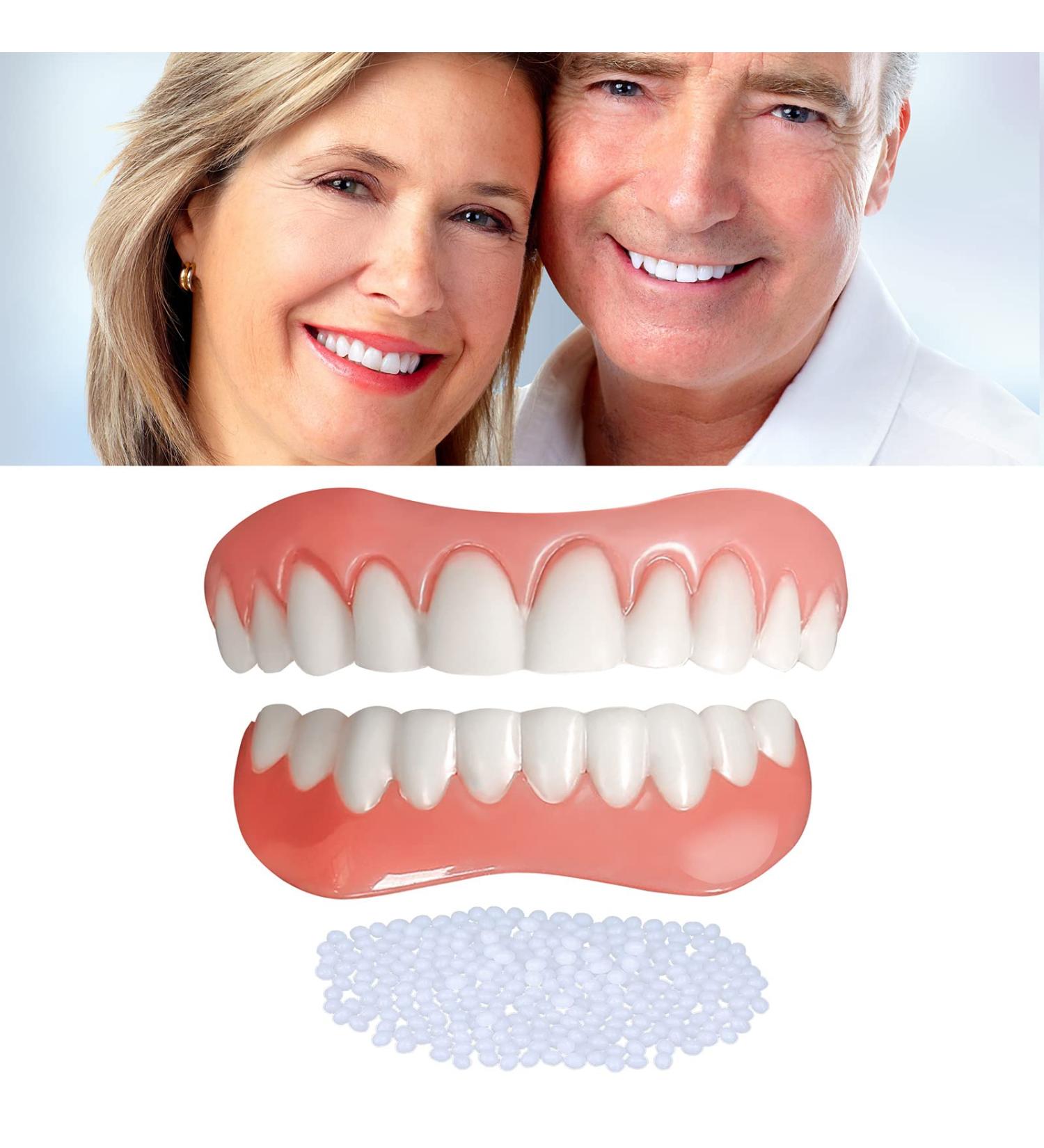 2 PCS Dentures Teeth for Women and Men - Comfortable Dental Veneers for Upper and Lower Jaw - Natural Temporary Fix for Confident Smile - Buy Online on GoSupps.com
