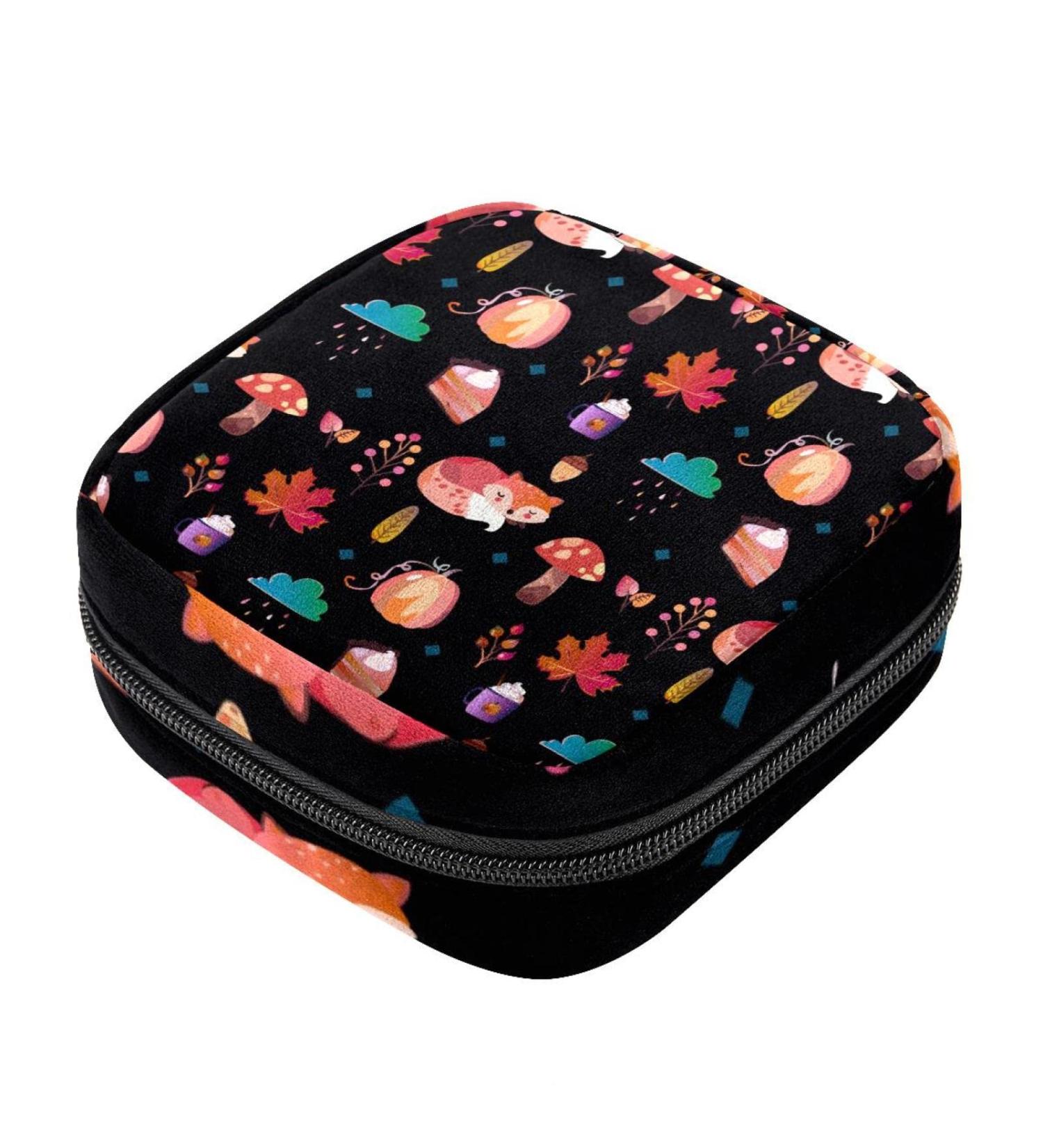 Stylish Menstruation Pad Bag with Zipper | Cute Fuchs Fungus Pumpkin Pattern | Perfect for Tampons & Women's Napkins | Travel-Friendly & Practical - Buy Online on GoSupps.com