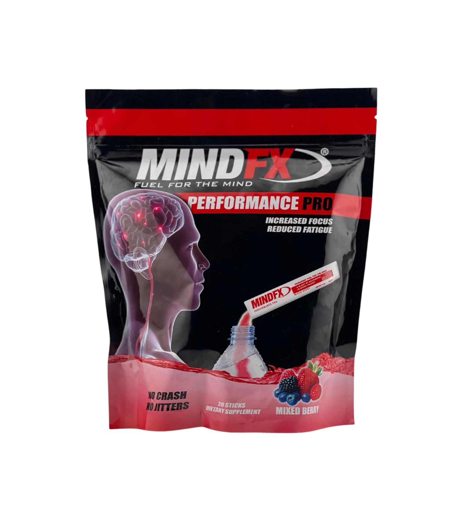 MINDFX Performance Pro Blend - Mixed Berry Nootropic Endurance Drink | Boost Focus Concentration & Brain Health | 20 Sticks of Natural Ingredients - Buy Online on GoSupps.com