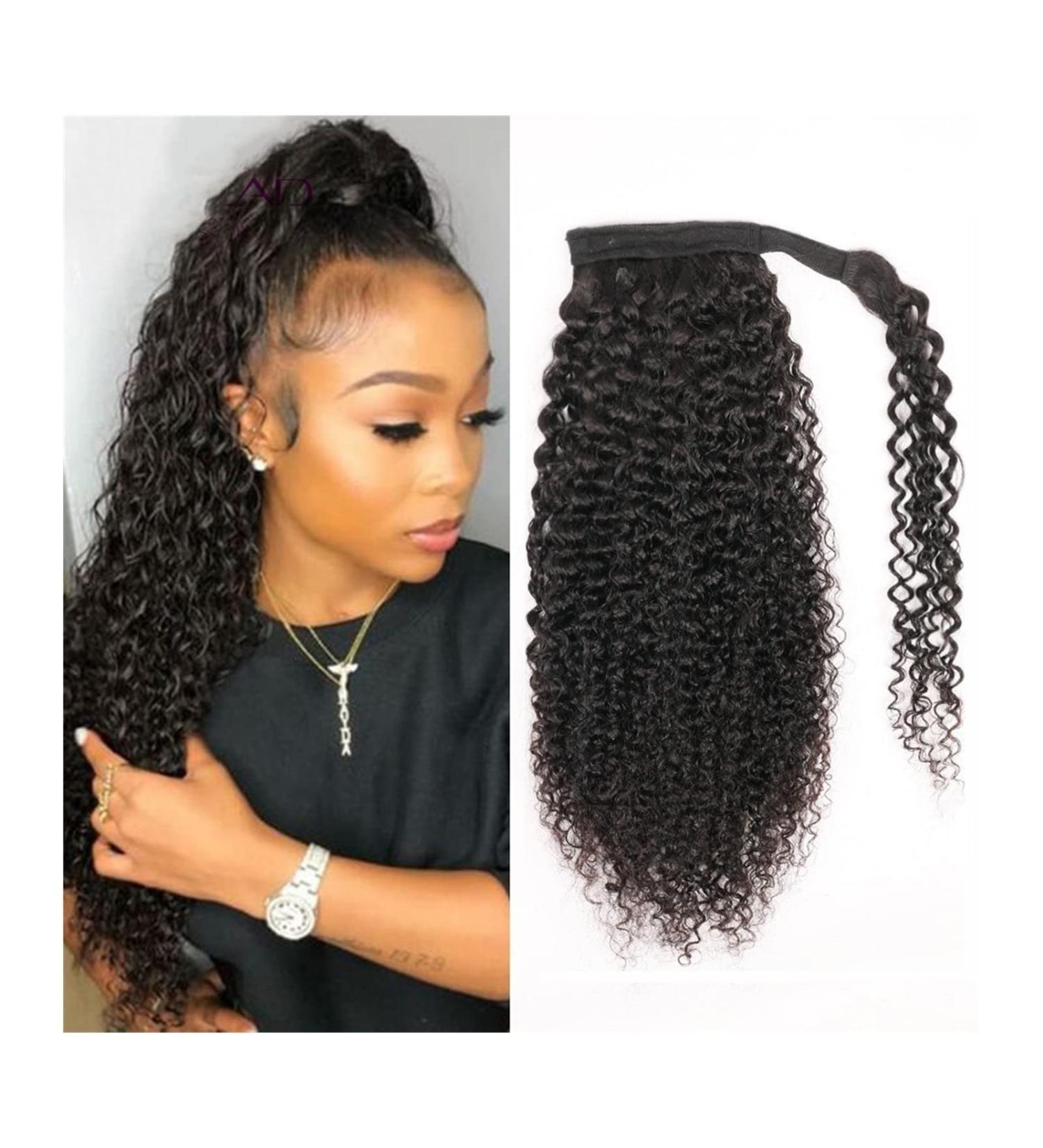 Ponytail Extension 12-26" Kinky Curly Ponytail Human Hair Ponytail for Black Women Curly Wrap Around Ponytail Hair Piece Clip In Human Hair Extension Natural Black Ponytail Hair Extension(22inches 100 22inches 100g Kinky Curly - Buy Online on GoSupps.com