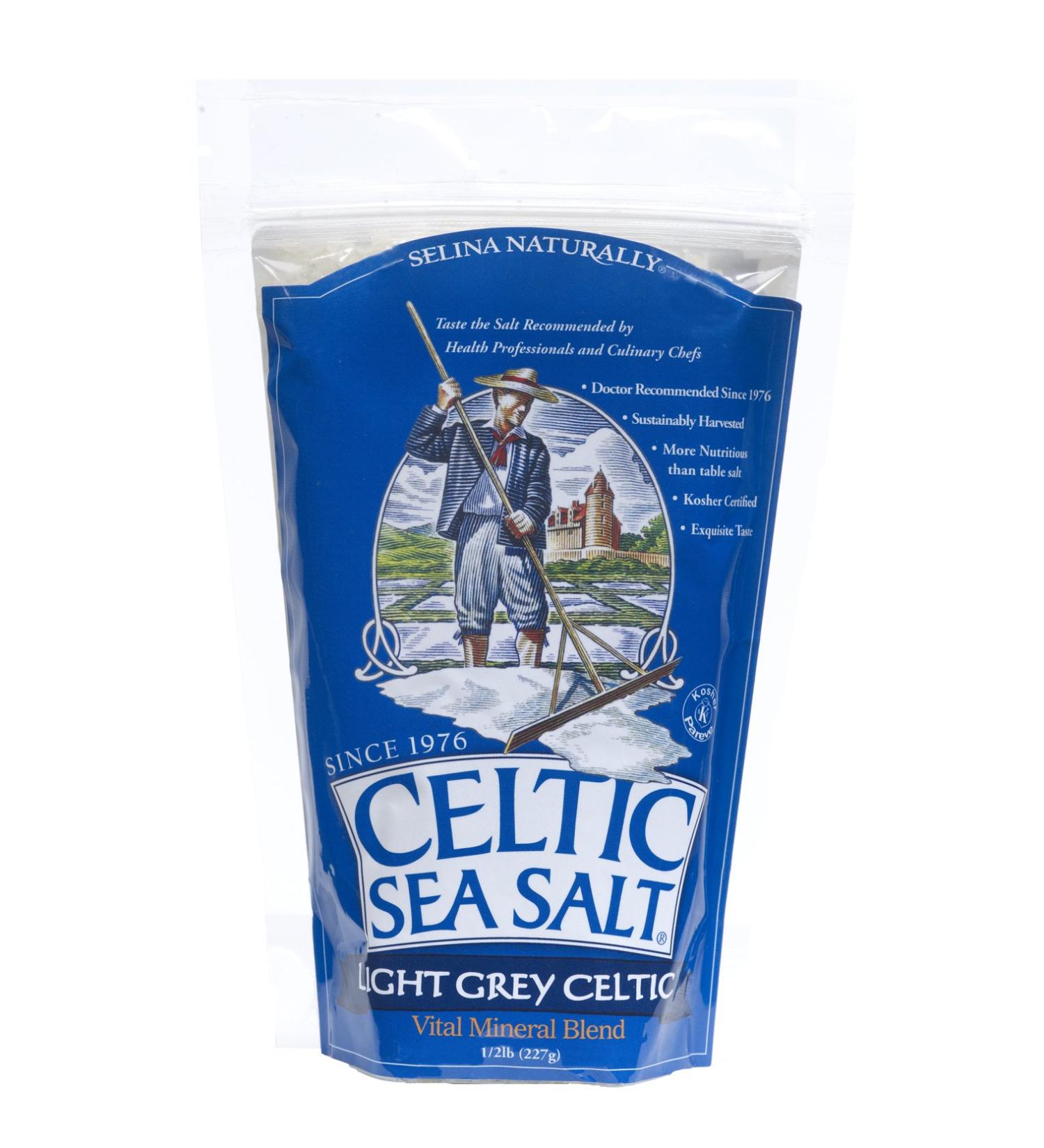 Celtic Sea Salt Light Grey Pouch 8 oz - Natural Trace Minerals for Cooking and Seasoning - Buy Online on GoSupps.com