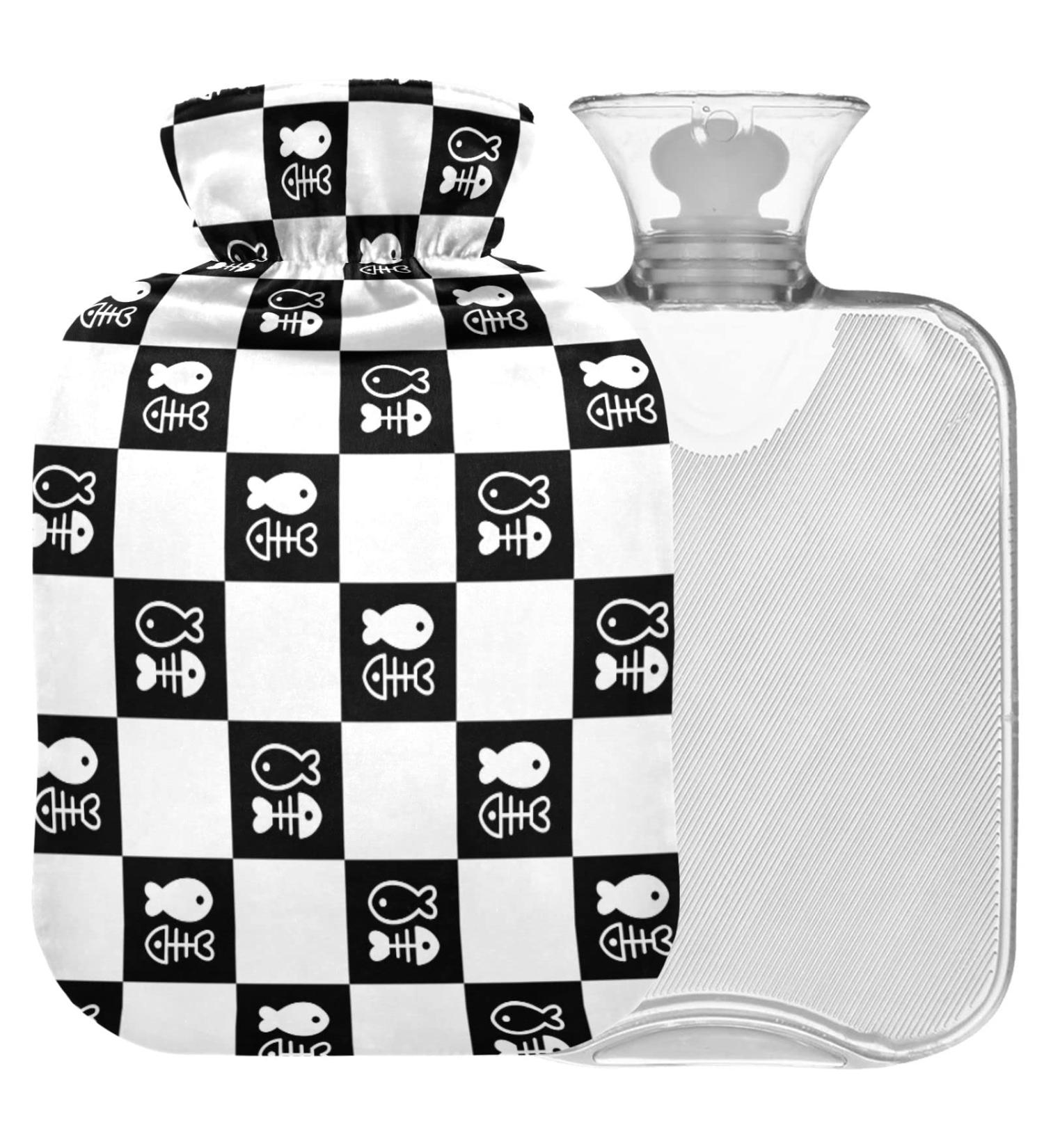 NAANLE Black & White Plaid Hot Water Bottle - 2L Large for Bed & Pain Relief | Ideal Heat & Cold Therapy with Transparent Cover - Buy Online on GoSupps.com