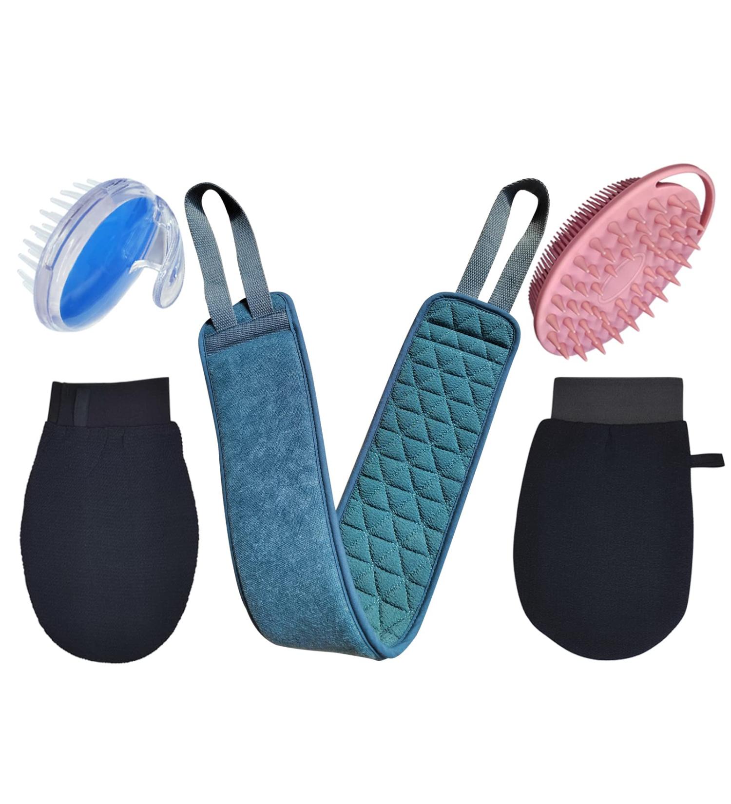 5 Pcs Loofah Back Scrubber with Exfoliating Gloves and Silicone Brush Set - Buy Online on GoSupps.com