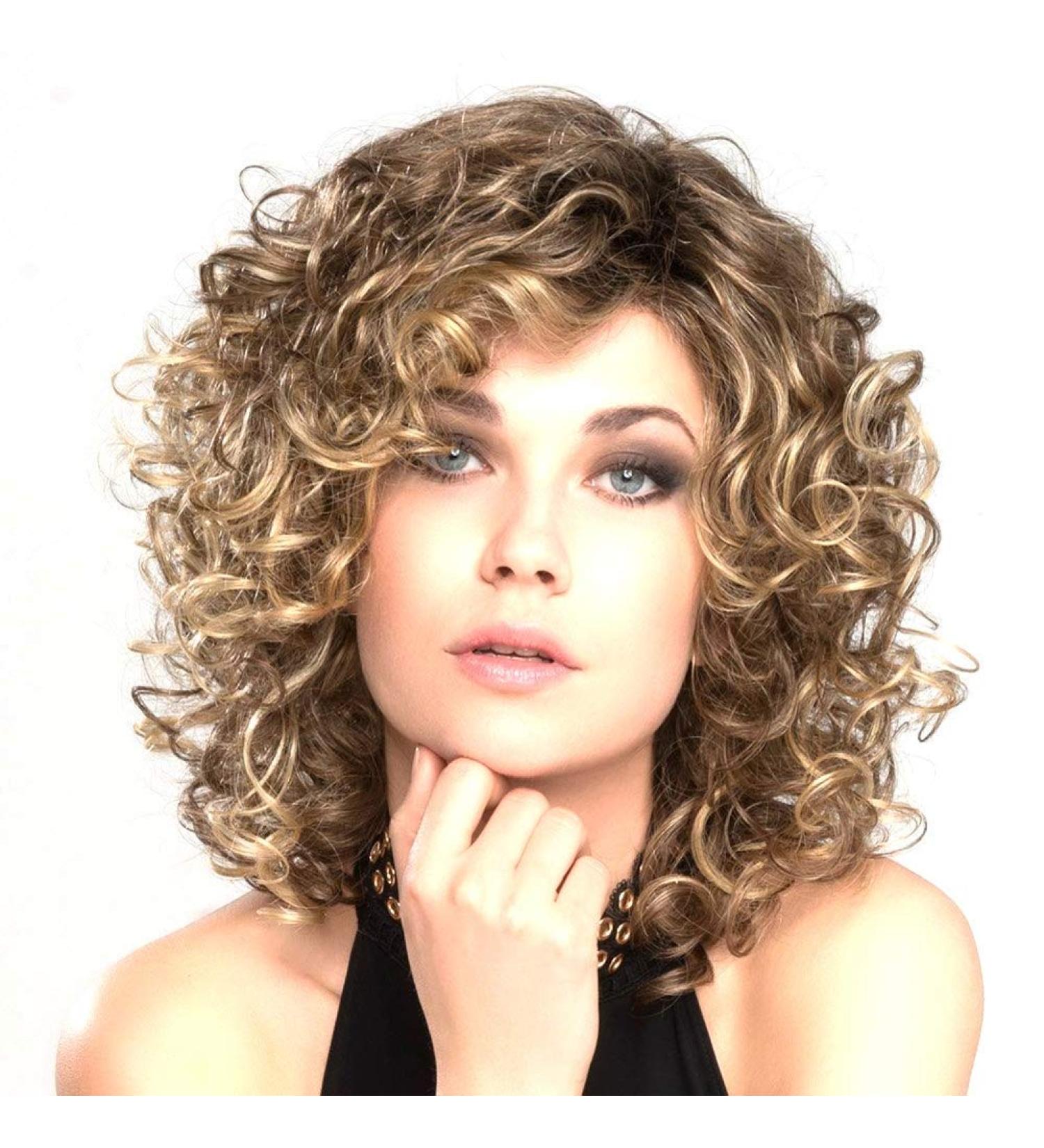 Short Layered Cut Wig for Middle-Aged Women | Light Brown Gradient Fluffy Wavy Style - Perfect for Office Wear - Buy Online on GoSupps.com