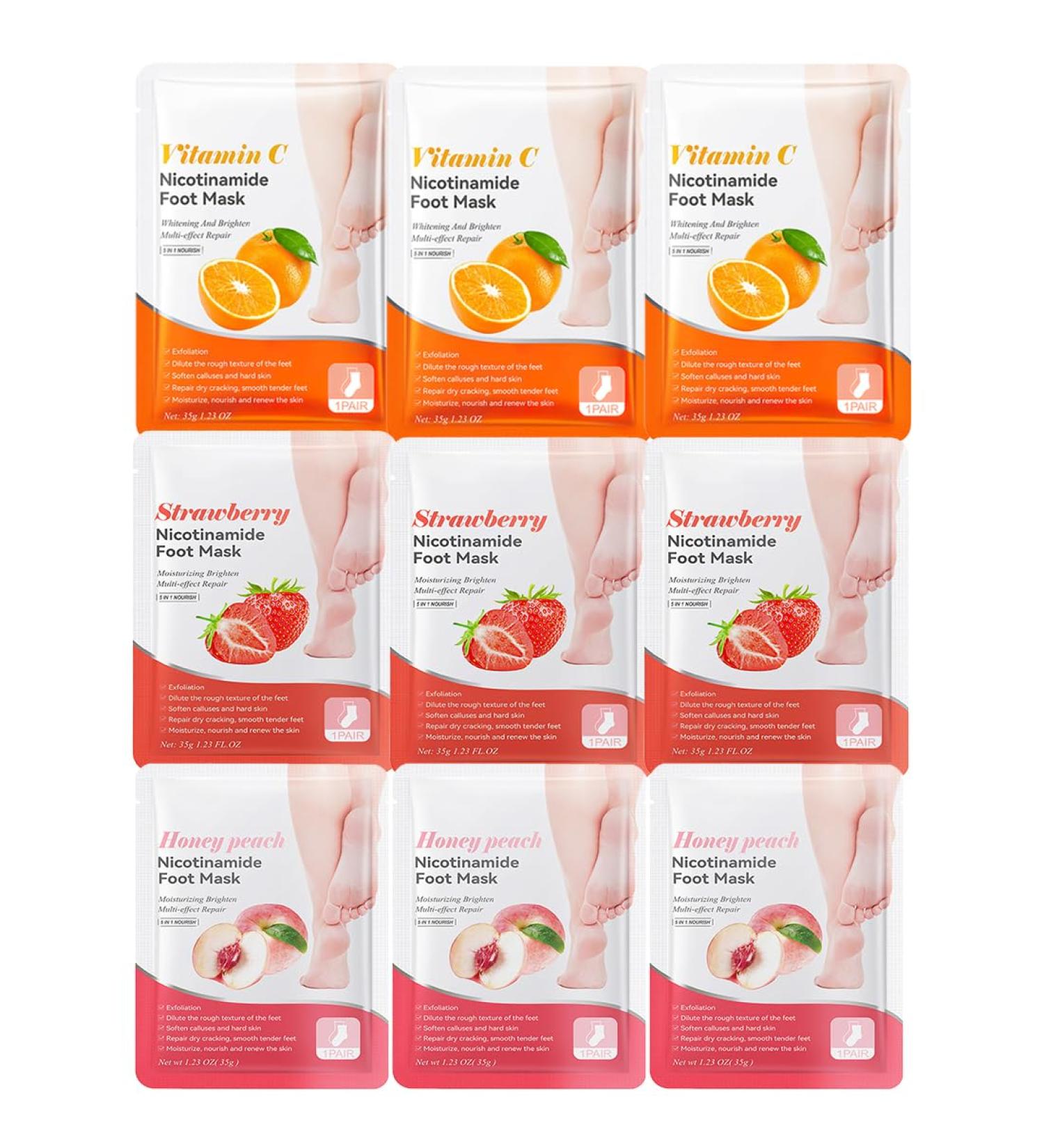9 Paires de Peeling Pied Contient Niacinamide Masque Pieds Pour Secs et Gerc s Soin Doux Nettoyage en Profondeur(P che + Orange+ Fraise) - Buy Online on GoSupps.com