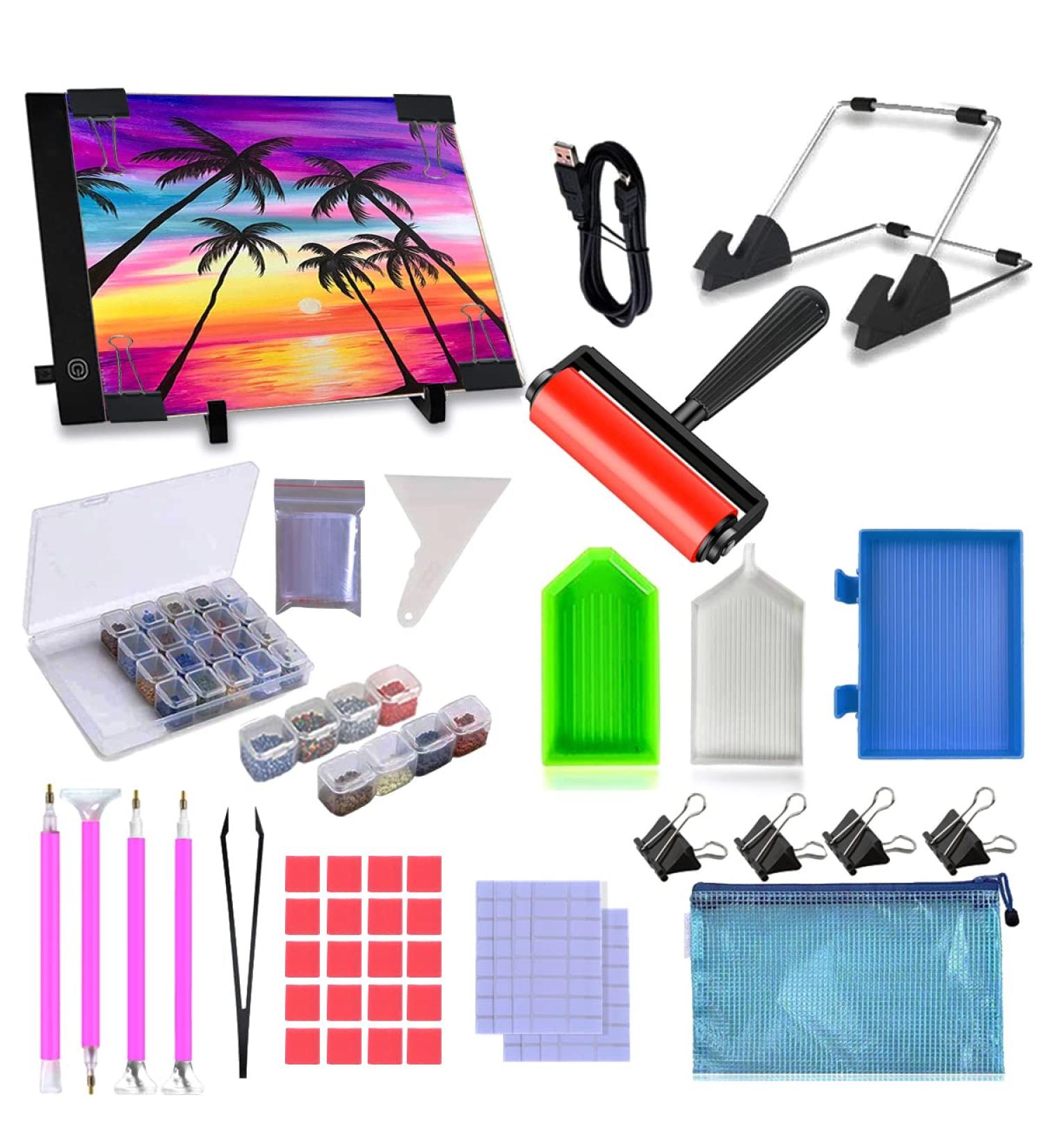 LIRUNQIU 59 Pcs Diamond Painting A4 LED Light Pad Kit - Full Drill 5D Diamond Painting Accessories for Adults and Kids - Includes Storage Case and Tools - Buy Online on GoSupps.com
