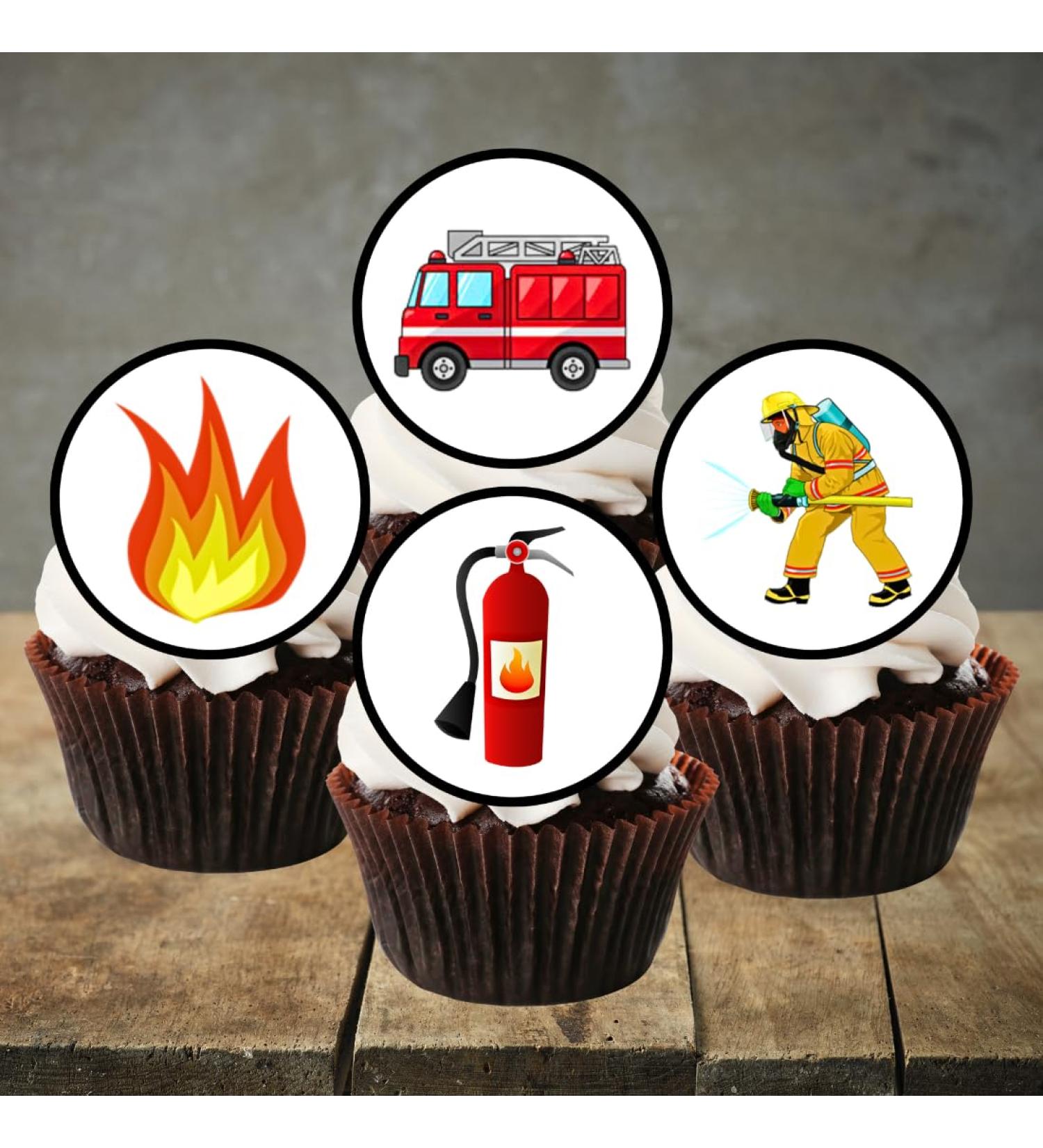 24 PRECUT Fire Engine Cupcake Toppers Fire Service Edible Cake Decorations Edible Fireman Decorations Fire Engine Cupcake Toppers Fire Cake Toppers - Buy Online on GoSupps.com