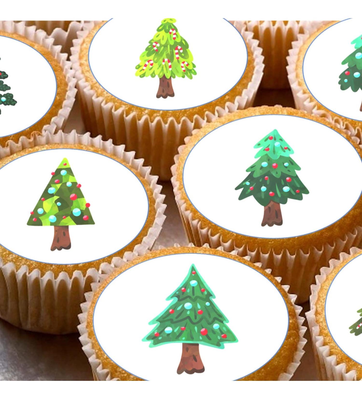 24 edible PRE CUT Christmas Tree kids childrens party decoration cupcake toppers on wafer rice paper - Buy Online on GoSupps.com