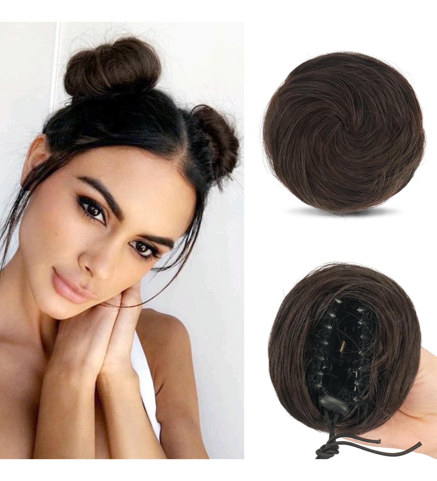 Sofeiyan 2PCS Mini Claw Clip Cat Ears Hair Bun Extension - Medium Brown | Updo Space Bun Hair Pieces for Women & Girls - Buy Online on GoSupps.com
