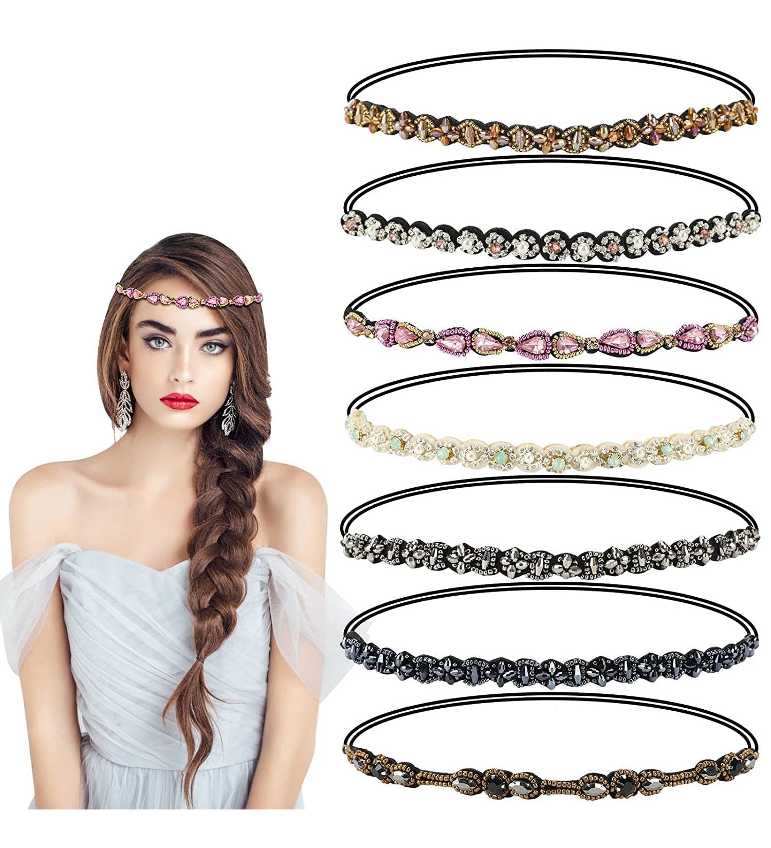 Befirys 7 Pcs Rhinestone Headbands for Women - Fashionable Crystal Beaded Hair Accessories - Buy Online on GoSupps.com
