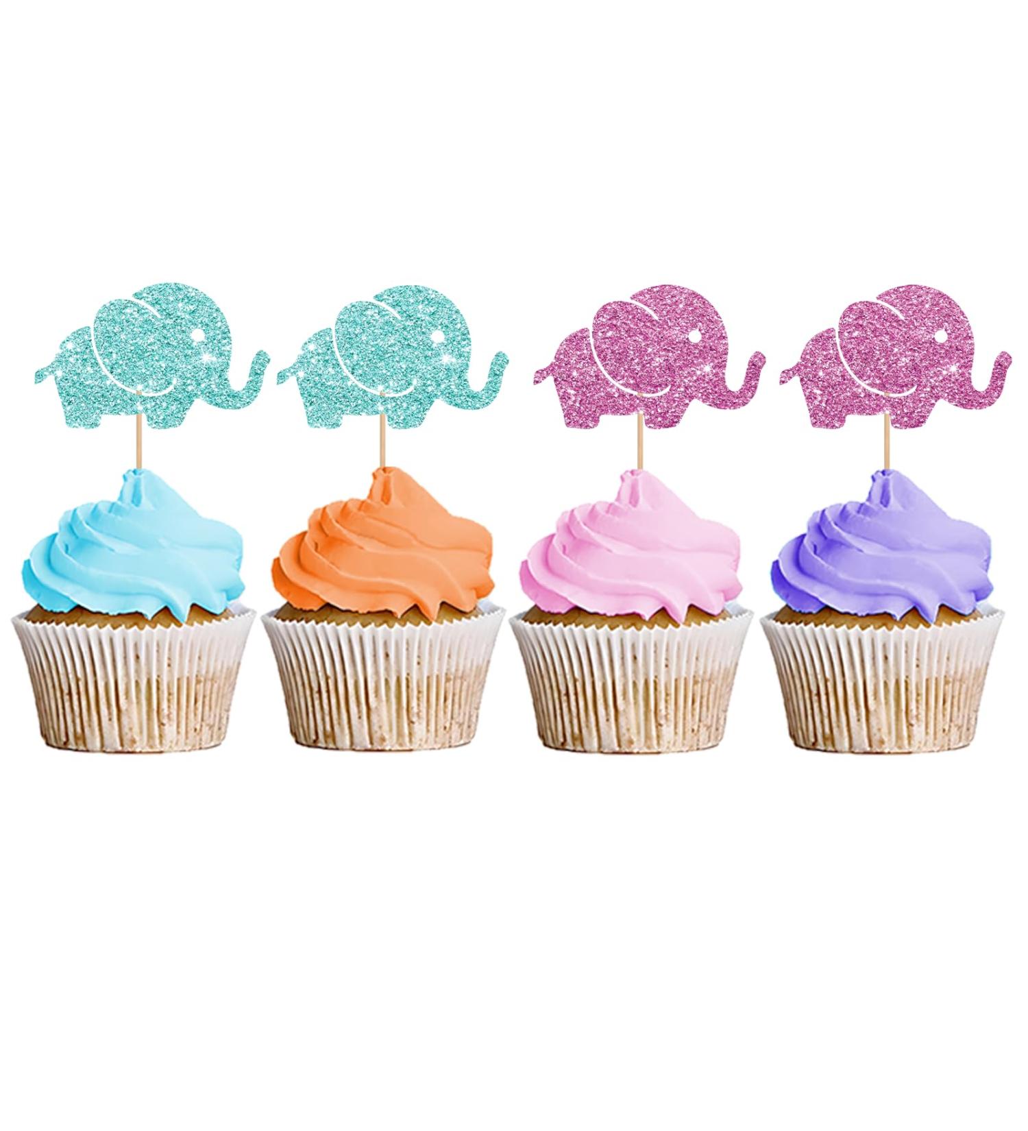 Elephant Gender Reveal Cupcake Toppers Elephant Baby Shower Cupcake Toppers Small Elephant Themed Dessert Picks Baby Girl Birthday Party Decoration - Pink & Blue Glitter - Buy Online on GoSupps.com