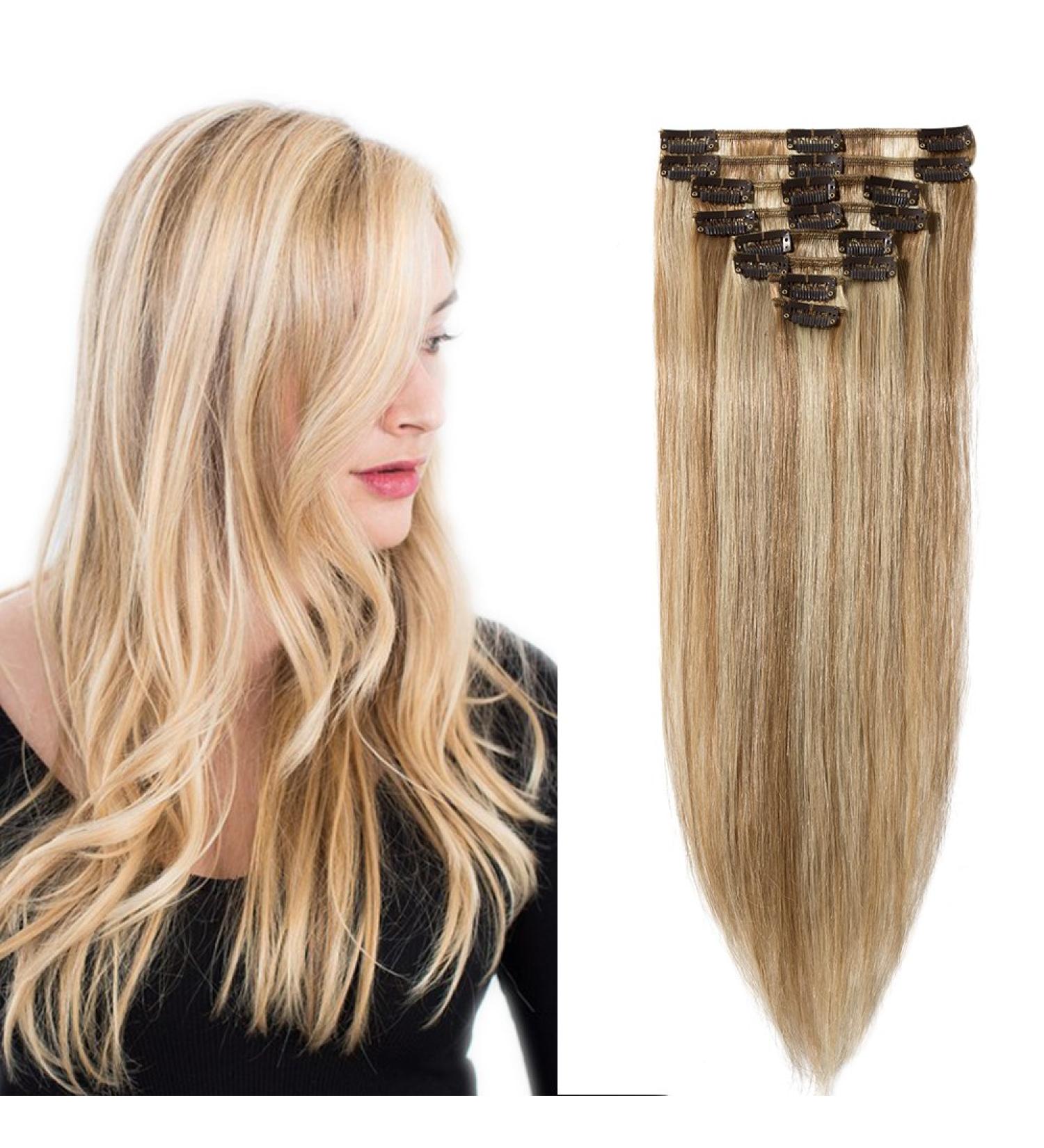 Buy SEGO Clip-In Hair Extensions - 100% Remy Human Hair 22 Smooth White/Brown/Light Blond #12P613-1 75g - Thin 8 Bricks for Easy Styling - Buy Online on GoSupps.com