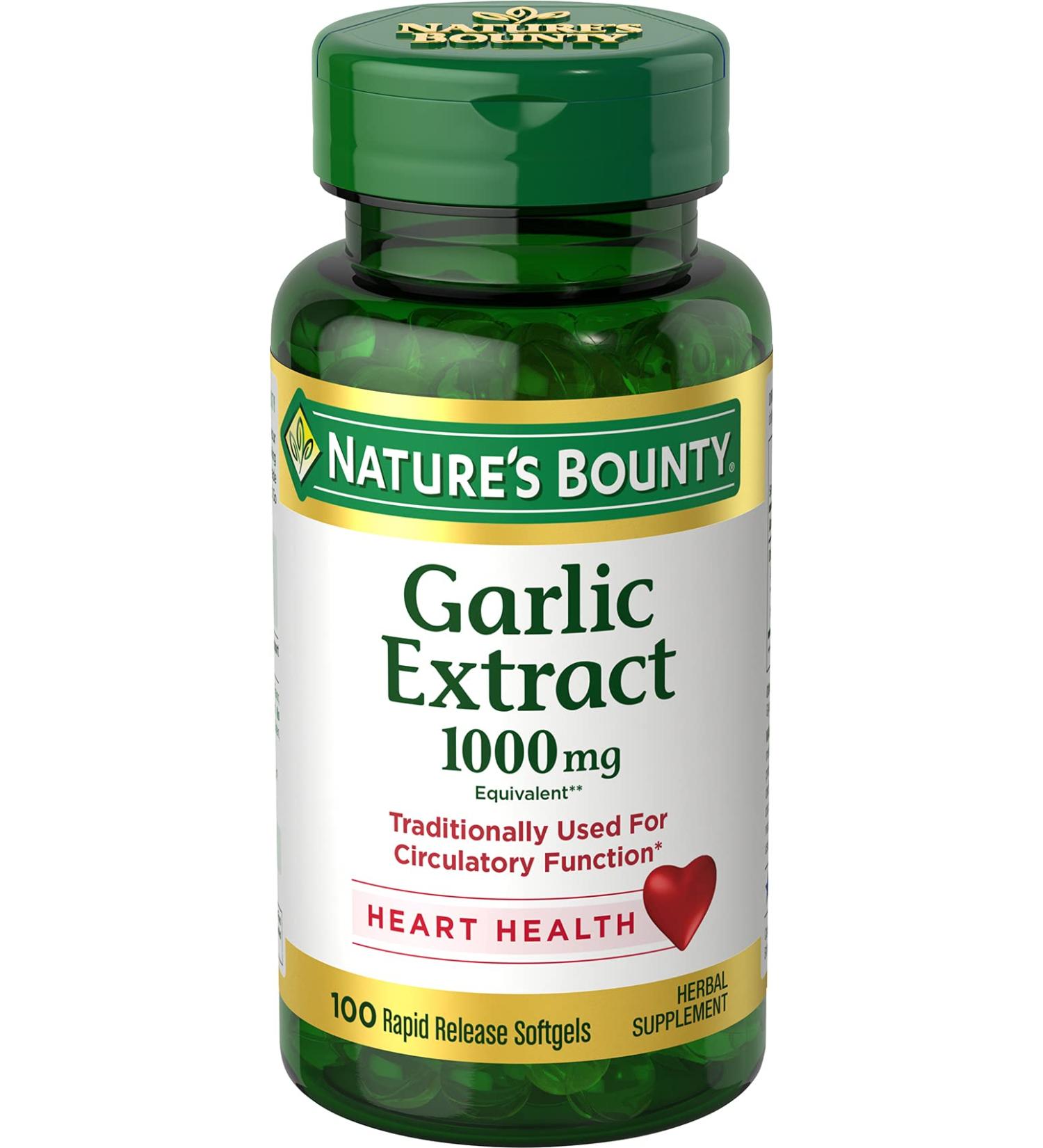 Natures Bounty Garlic Extract Supplement, Supports Circulatory Function, 1000 mg Rapid Release Softgels, 100 Count, Pack of 3