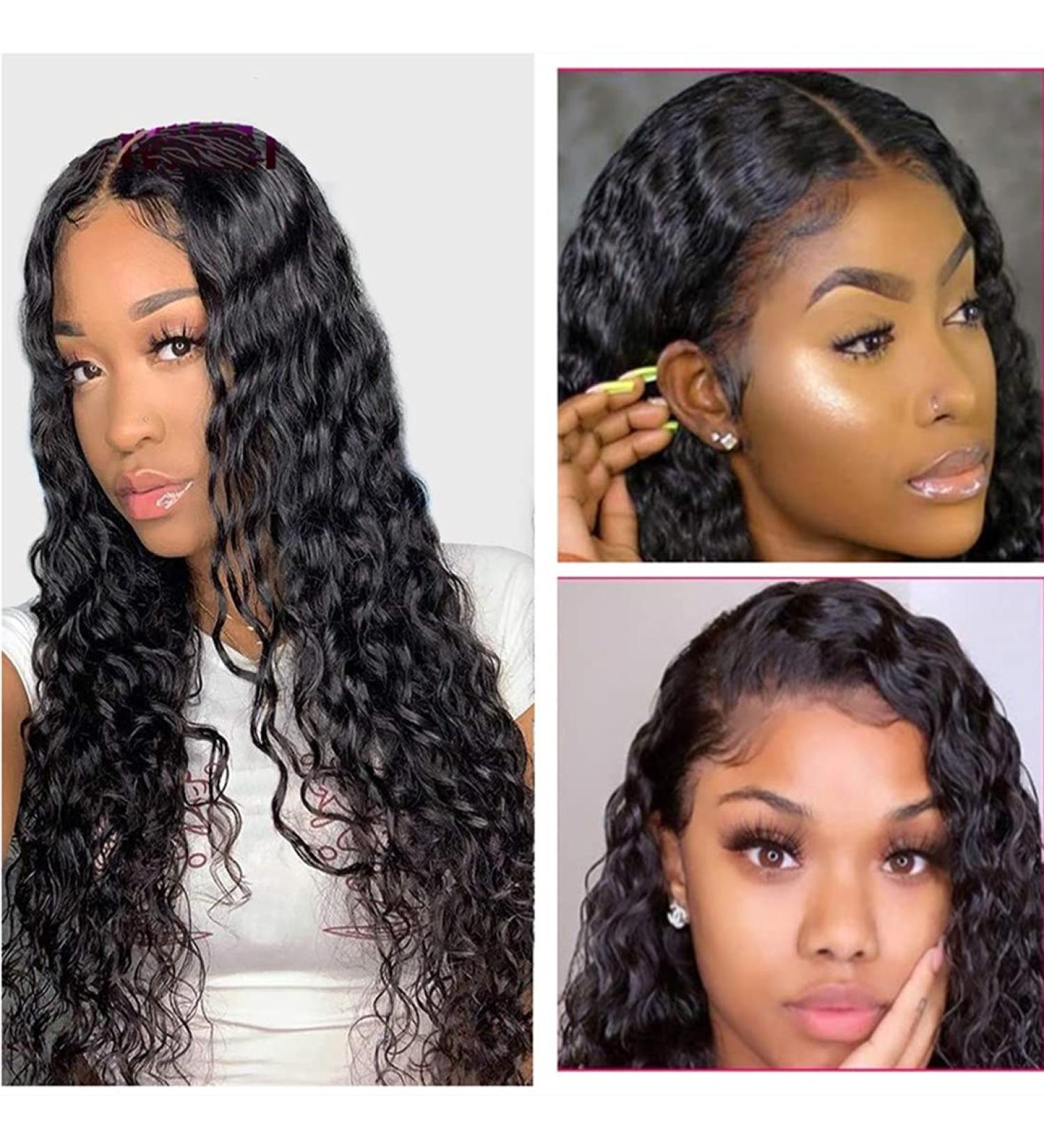 18 Brazilian Virgin Water Wave T-Part Lace Front Wig for Black Women - 150% Density, Pre Plucked, Natural Color - Buy Online on GoSupps.com