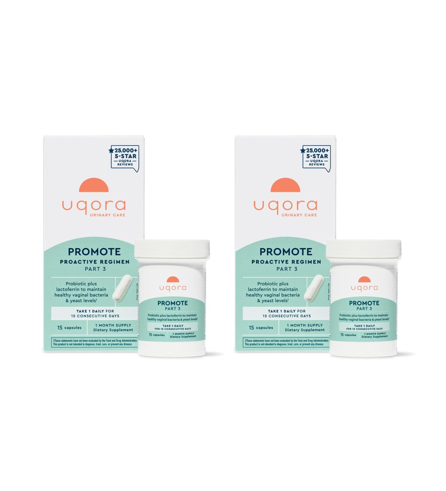 Uqora Promote - Support Vaginal Health* - Probiotic for Women with Lactoferrin Lactobacillus Acidophilus & Lacticaseibacillus Rhamnosus - Vaginal Probiotics - Gluten-Free - 30 Capsules (2 Pack) 15 Count (Pack of 2) - Buy Online on GoSupps.com