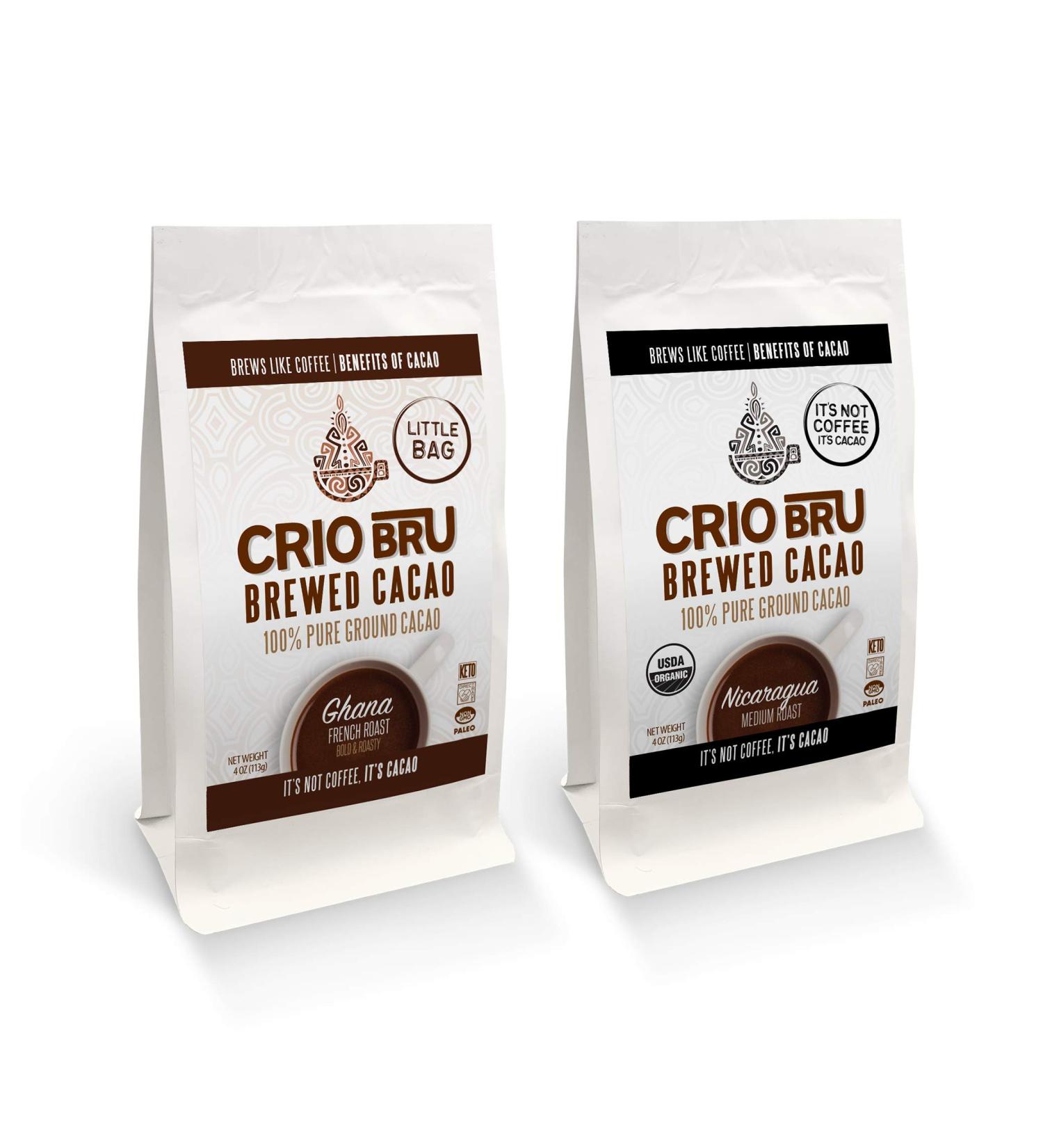Crio Bru 2 Pack 133g 4oz Little Bag Ghana Bundle | 100% Pure Ground Cacao | Great Substitute to Herbal Tea and Coffee | Honest Energy | Keto Whole 30 Paleo Organic Non-GMO Kosher - Buy Online on GoSupps.com
