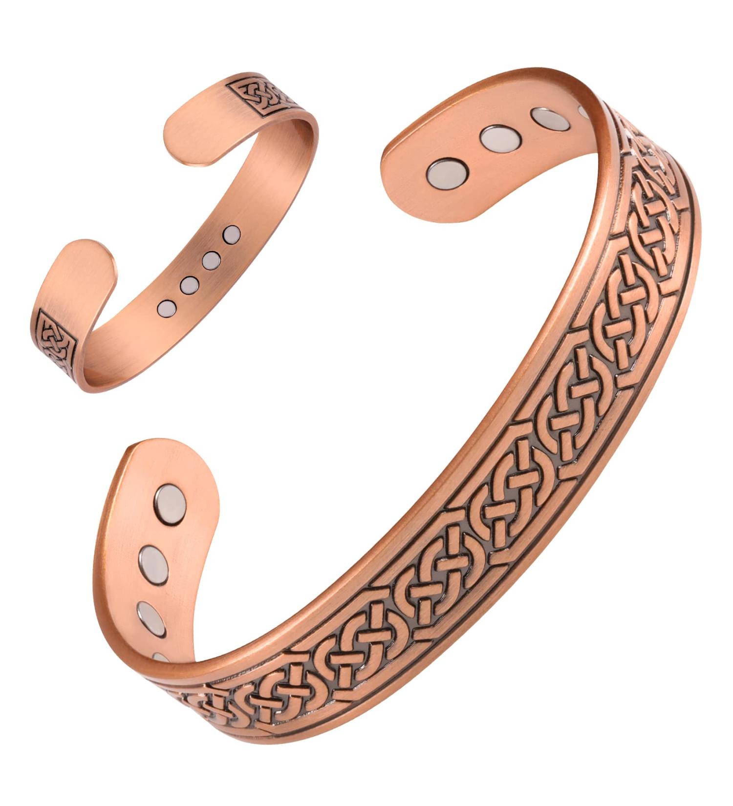 Feraco 12X Strength Wide Copper Magnetic Bracelet for Men - Pure Copper Jewelry Cuff Bangle with Neodymium Magnets - Adjustable, Giftable Box Chain - Buy Online on GoSupps.com