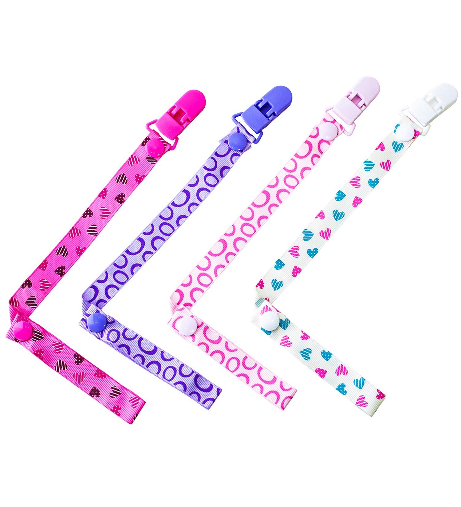 4 Pack Baby Pacifier Chain with Adjustable Clip - Multi-Colored Heart & Semicircle Design for Newborns - Unisex Pacifier Holder - Buy Online on GoSupps.com