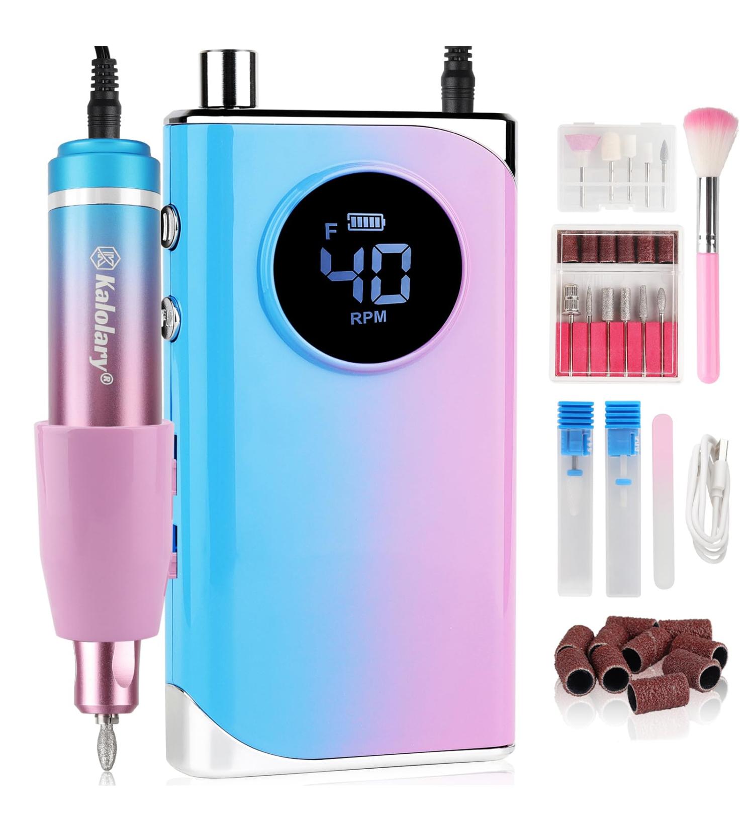 Kalolary Nail Drill 40000RPM Rechargeable Electric Nail Files Portable Nail Drill with 13 Drill Bits for Acrylic Nails Gel Professional Nail Tools for Manicure Pedicure Salon & Home Use - Buy Online on GoSupps.com