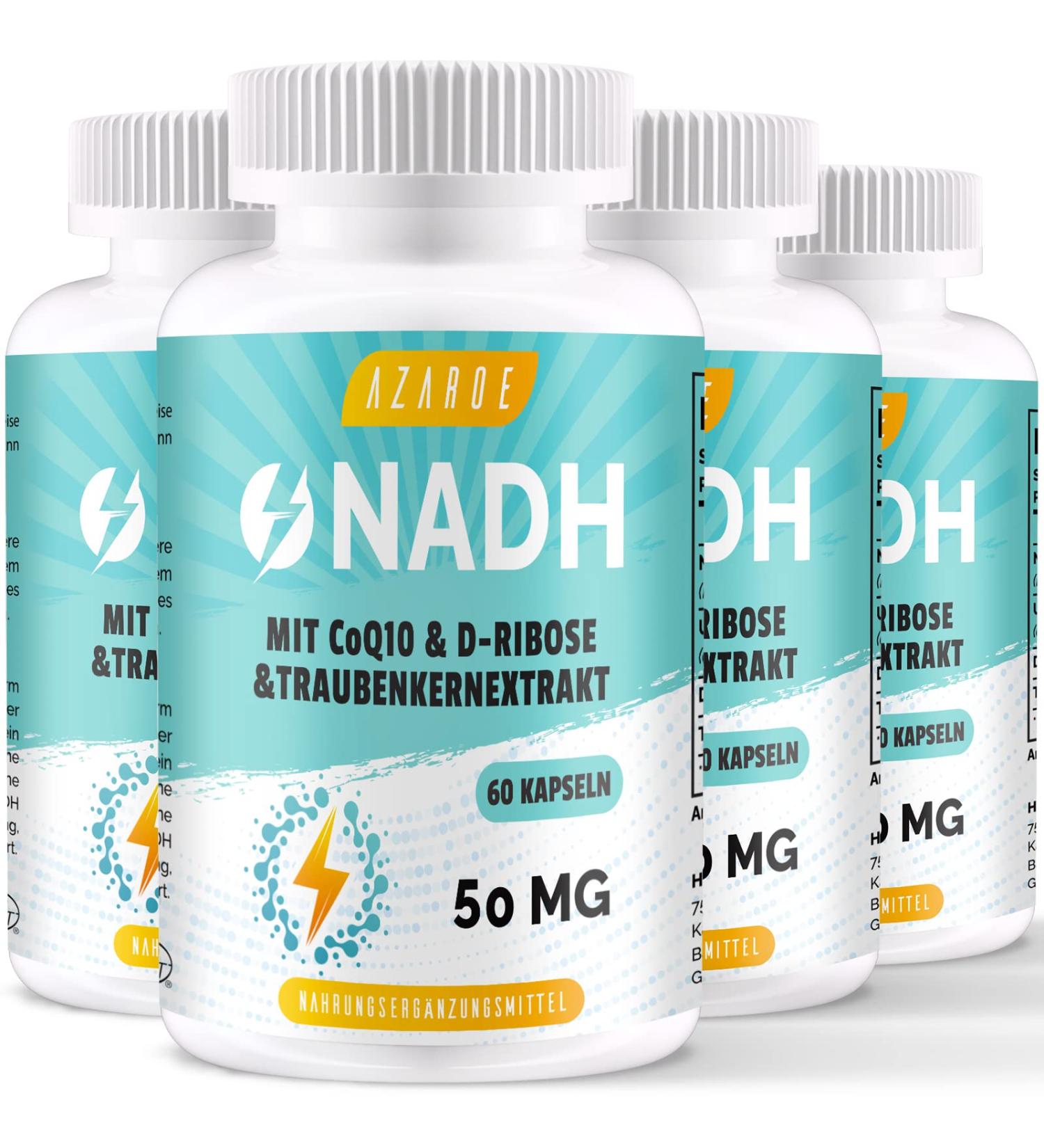 Buy NADH 50MG with Coenzyme Q10 - Boost Cellular Energy & Antioxidant Support | 240 Capsules (4 Pack) - International Shipping Available - Buy Online on GoSupps.com