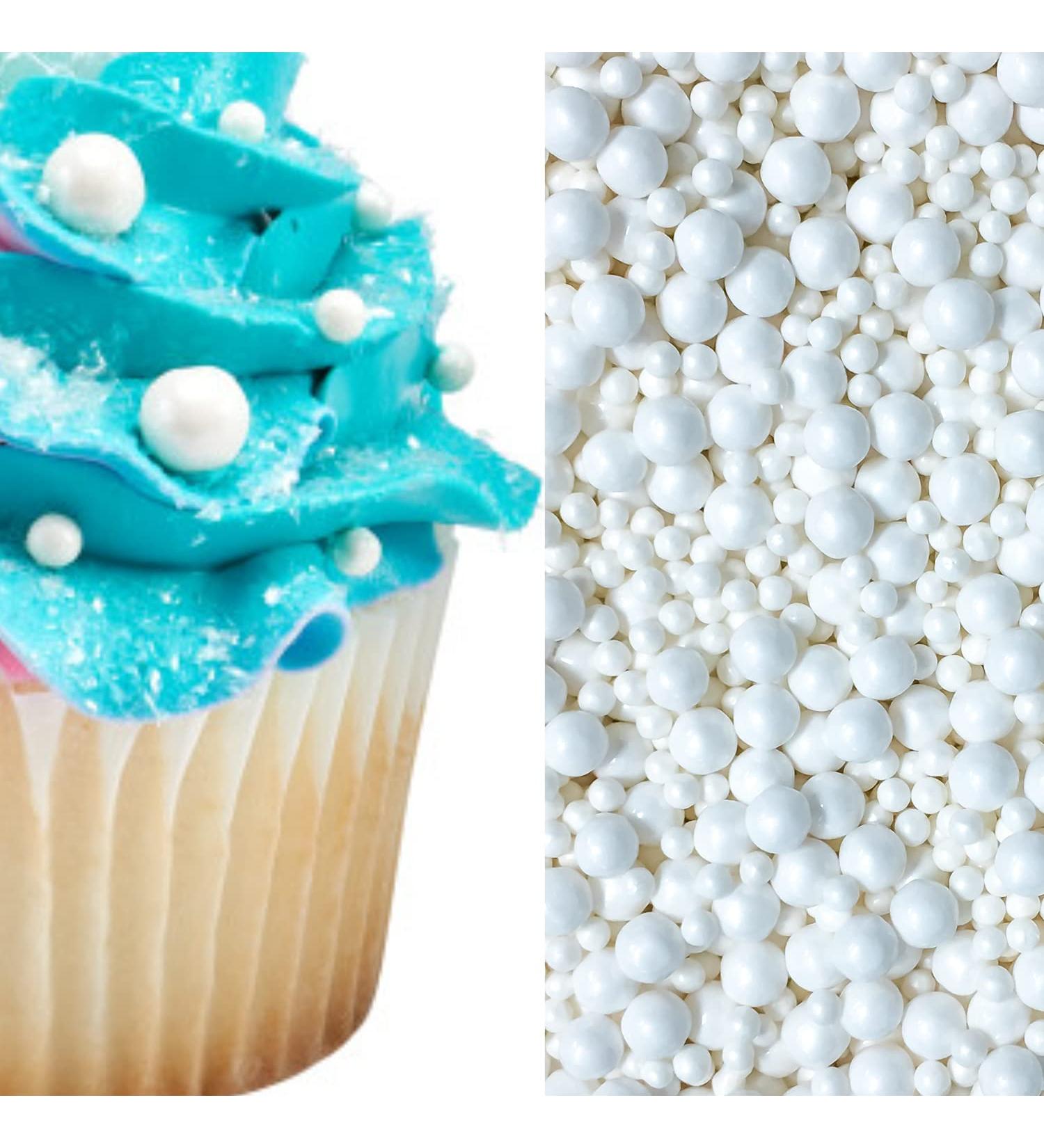 White Edible Sugar Beads - Beach Seaside Pearls Cake Cupcake Dessert Decoration - 4oz - Buy Online on GoSupps.com