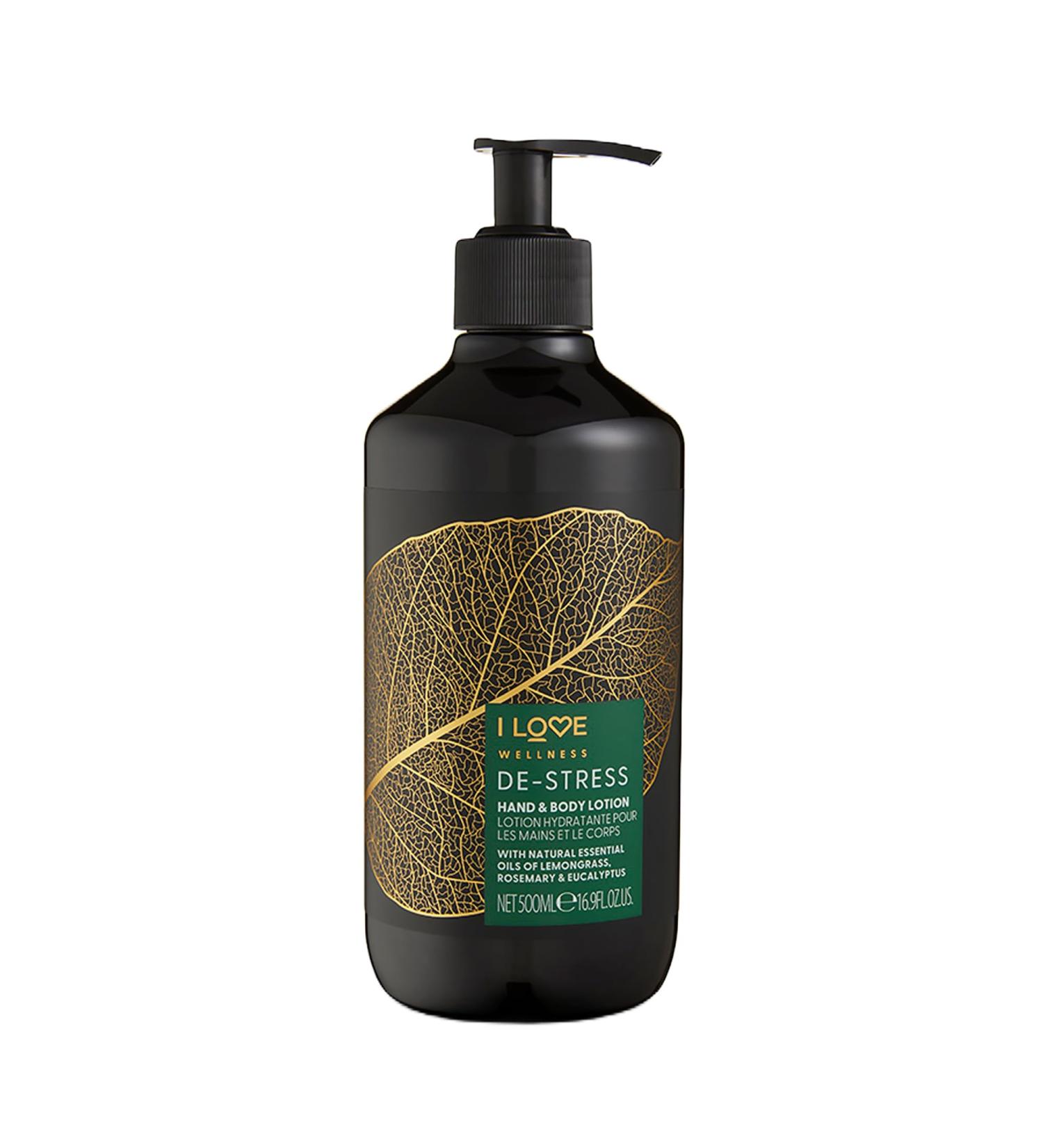 I Love Wellness De-Stress Hand & Body Lotion | Moisturizing Vitamin E Lotion for Dry Skin | Lemongrass & Eucalyptus Scent - 16.9 oz - Buy Online on GoSupps.com