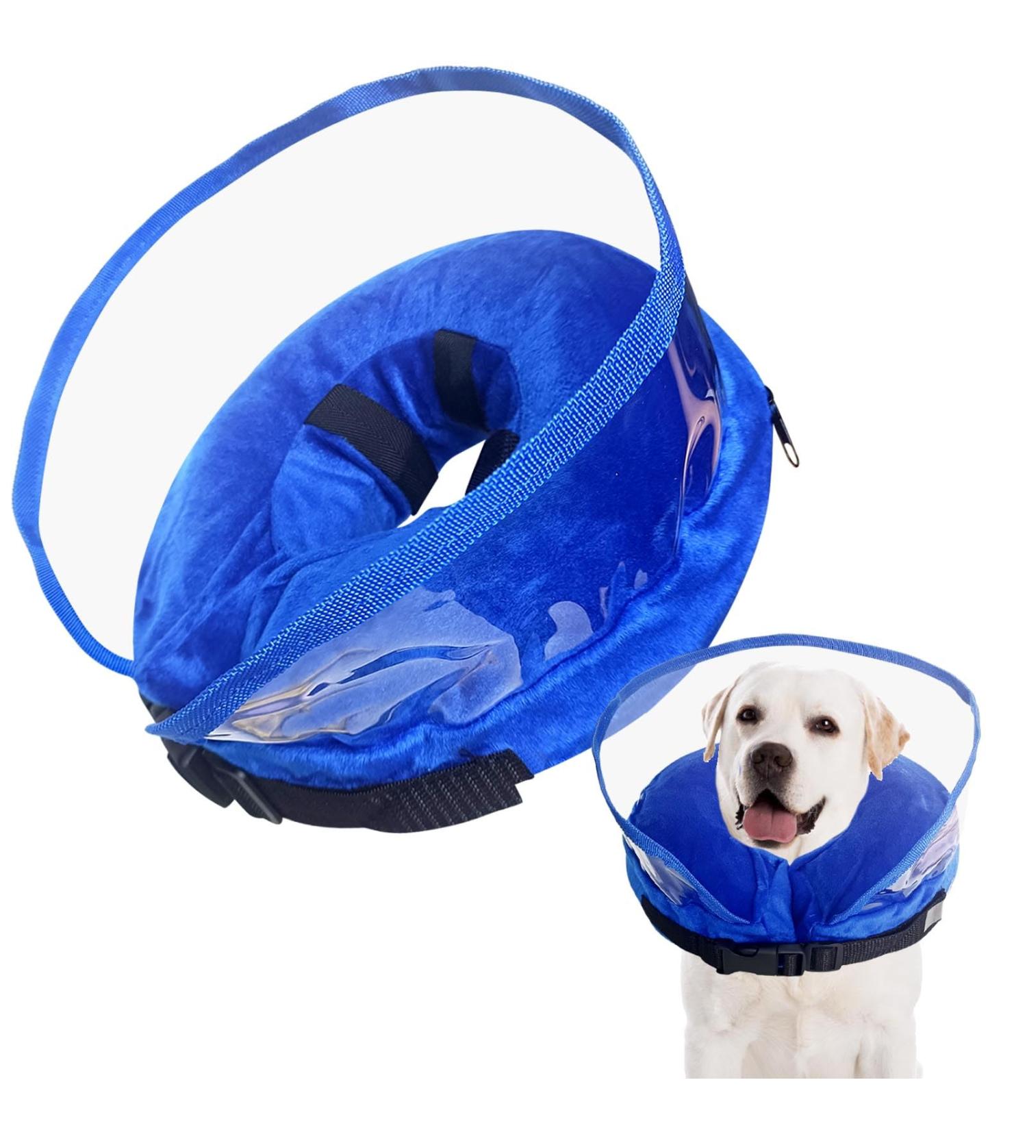 WinMany Adjustable Dog Cat Recovery Cone - Inflatable Protective Collar for Post-Operation Care | Scratch Prevention - Blue (L) - Buy Online on GoSupps.com