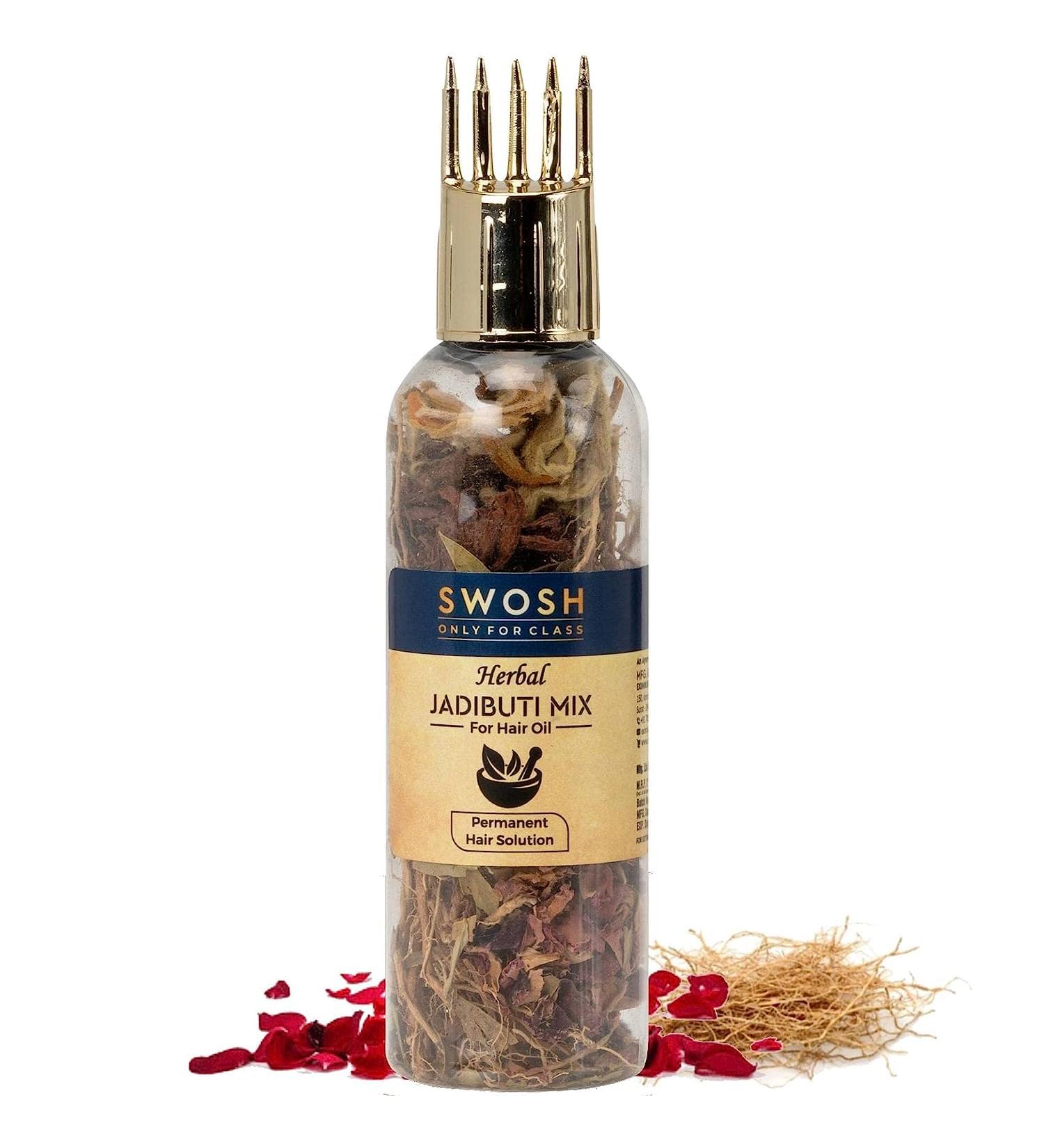SWOSH Ayurvedic Herbs and Herbal Dry Jadibutti Mixture For Hair Oil Infusion 10 gram(0.35 oz) Bottle With Comb Applicator - Buy Online on GoSupps.com