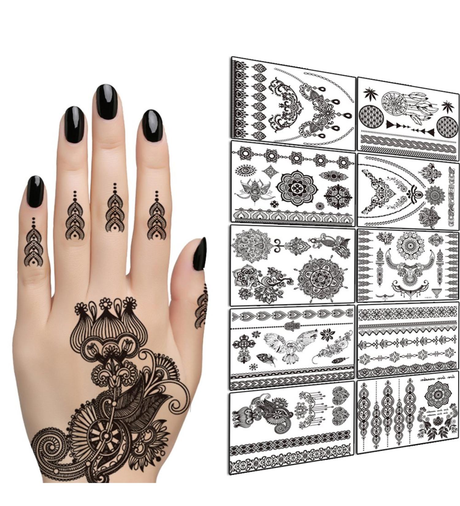 TAFLY Lace Black Chains Tattoo Stickers - Waterproof Body Henna Transfers for Women & Girls - 10 Sheets with 150 Designs - Buy Online on GoSupps.com