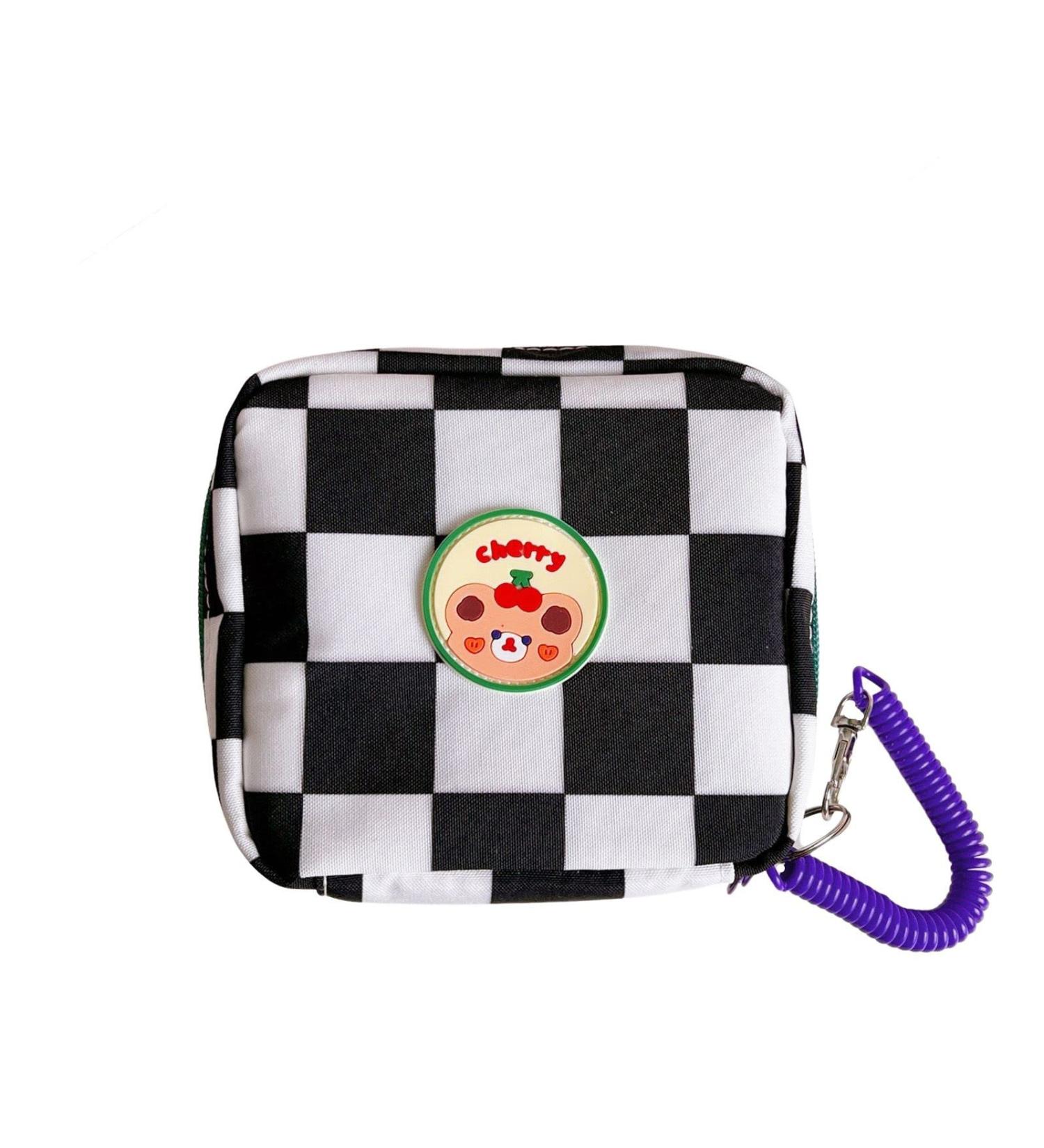 Large Capacity Cute Chequered Sanitary Napkin Storage Bag - Portable Pouch for Teen Girls (Black) - Buy Online on GoSupps.com
