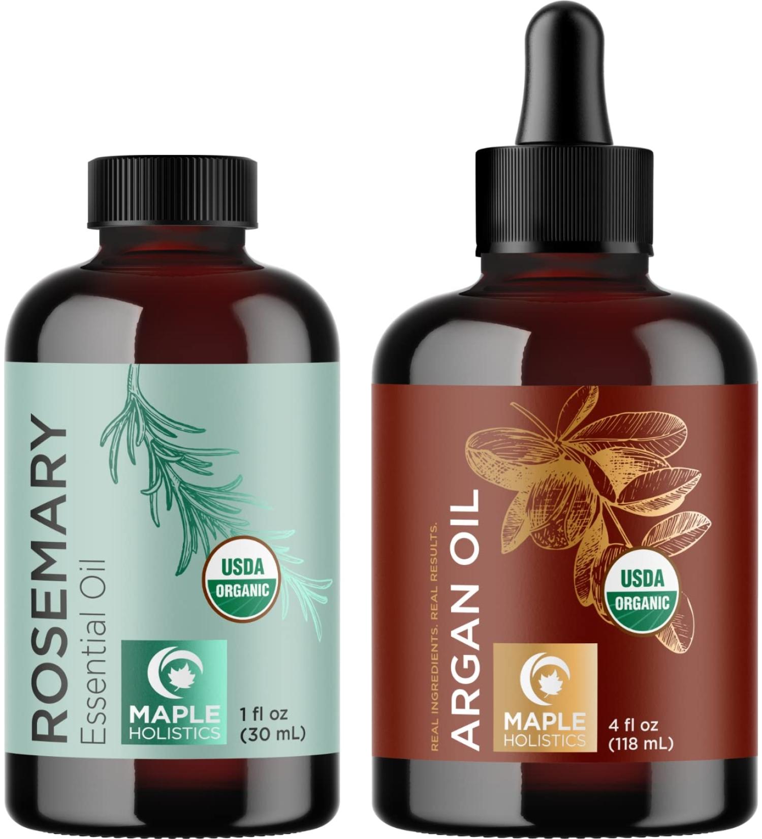 Certified Organic Rosemary and Argan Oils for Hair, Skin, and Nails - Pure Face, Hair, and Body Oils - Buy Online on GoSupps.com