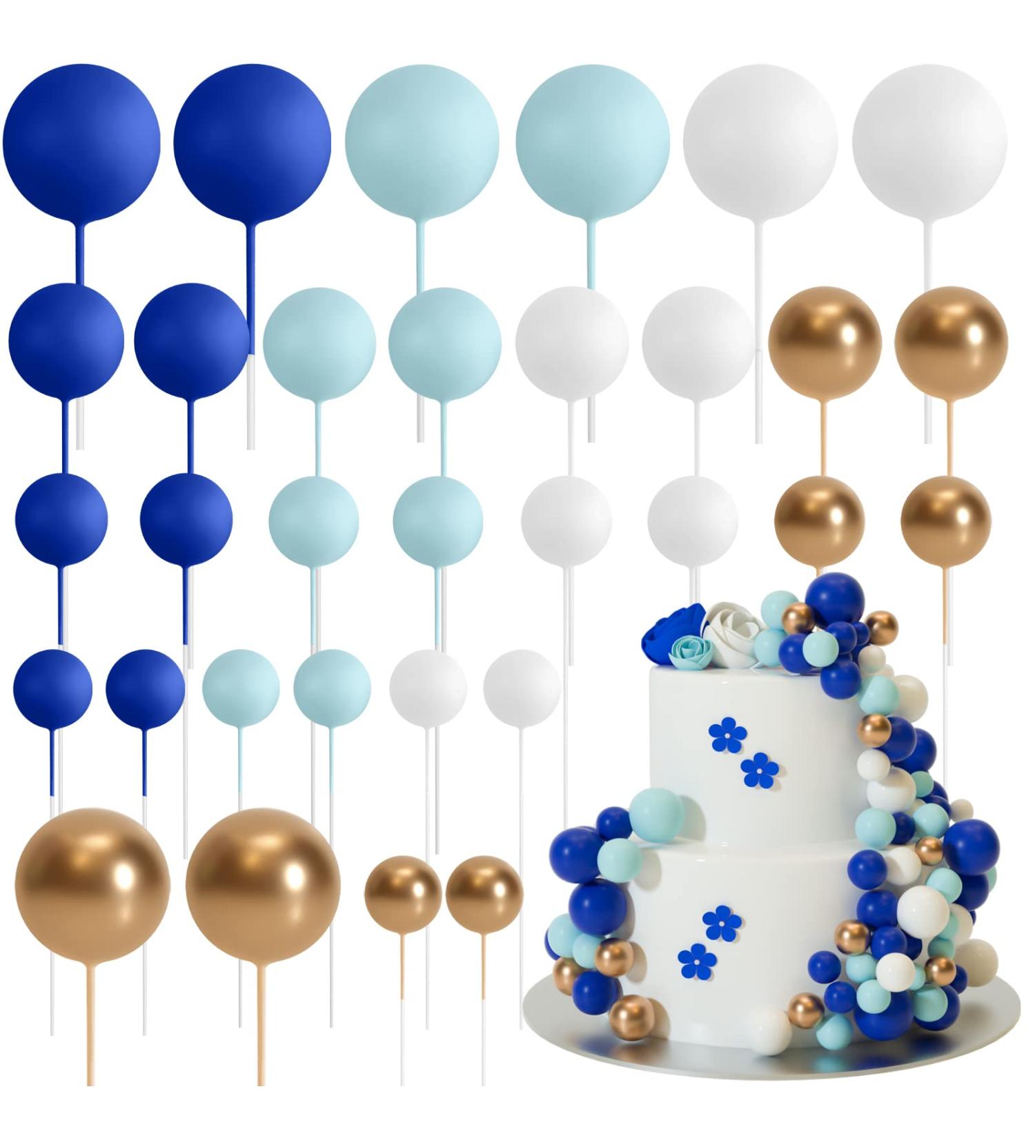 Astaron 32-Piece Cake Topper Set - Mini Balloons & Rabbit Decor for Weddings Baby Showers & Birthdays - Blue & Gold - Buy Online on GoSupps.com