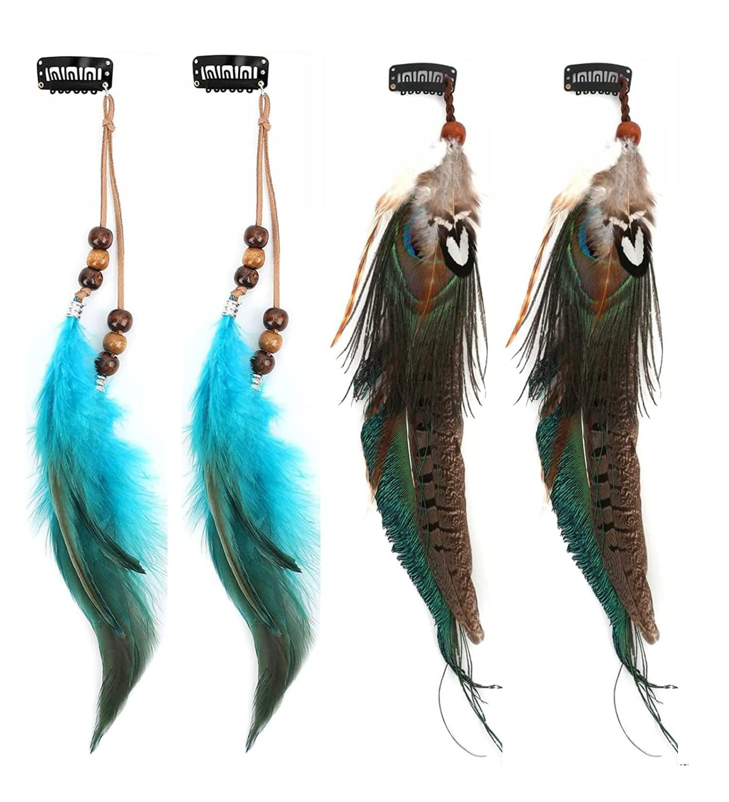 MWOOT 6Pcs Clip In Peacock Feather Hair Extensions for Women - Handmade Bohemian Hippie Hair Clips for Halloween, Carnival, Cosplay & Parties - Buy Online on GoSupps.com