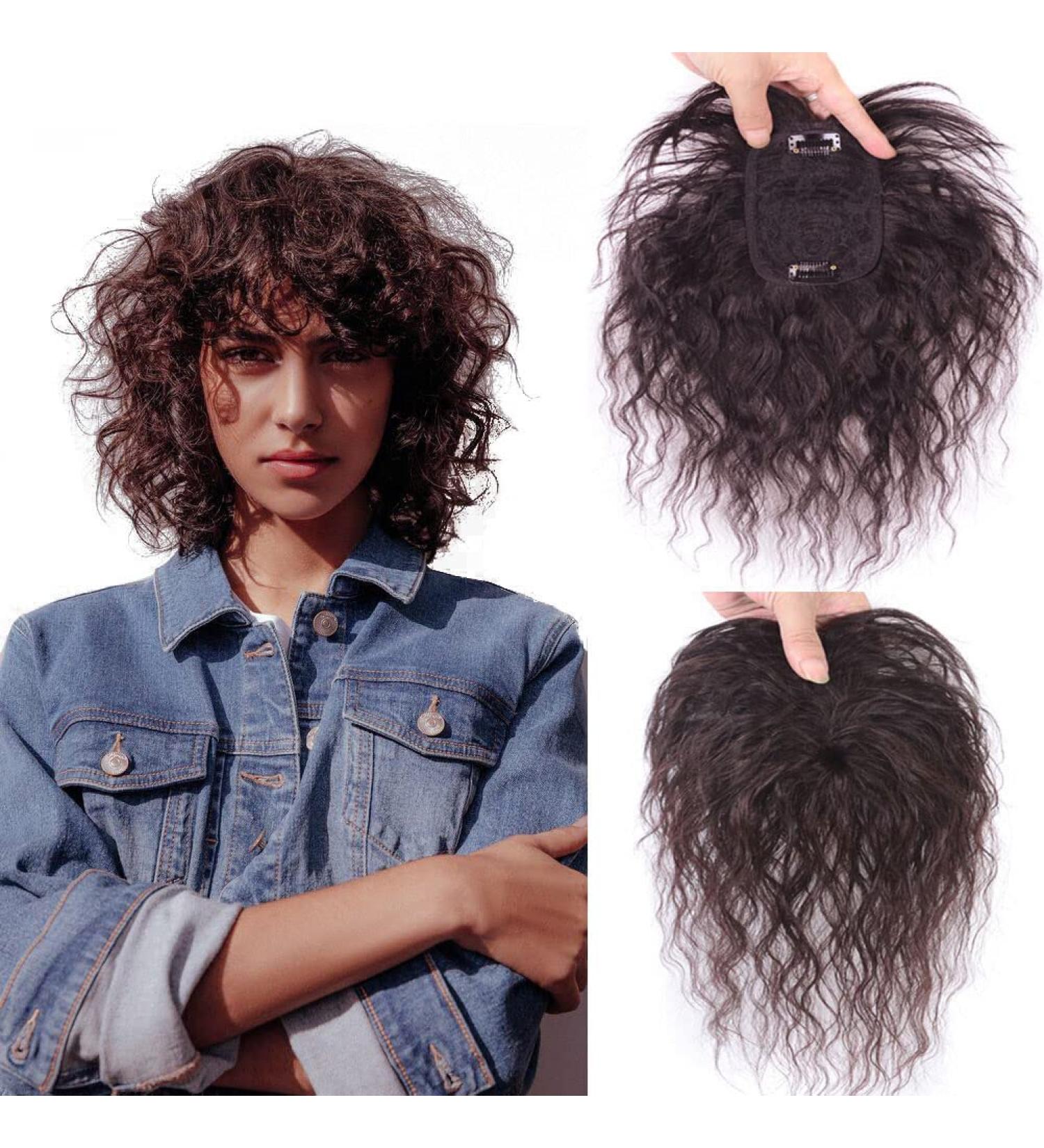 10 Human Hair Topper - 8x12cm Rose Base Curly Clip-in Hairpiece for Women - Black Hairpieces to Cover Thin Hair - Buy Online on GoSupps.com