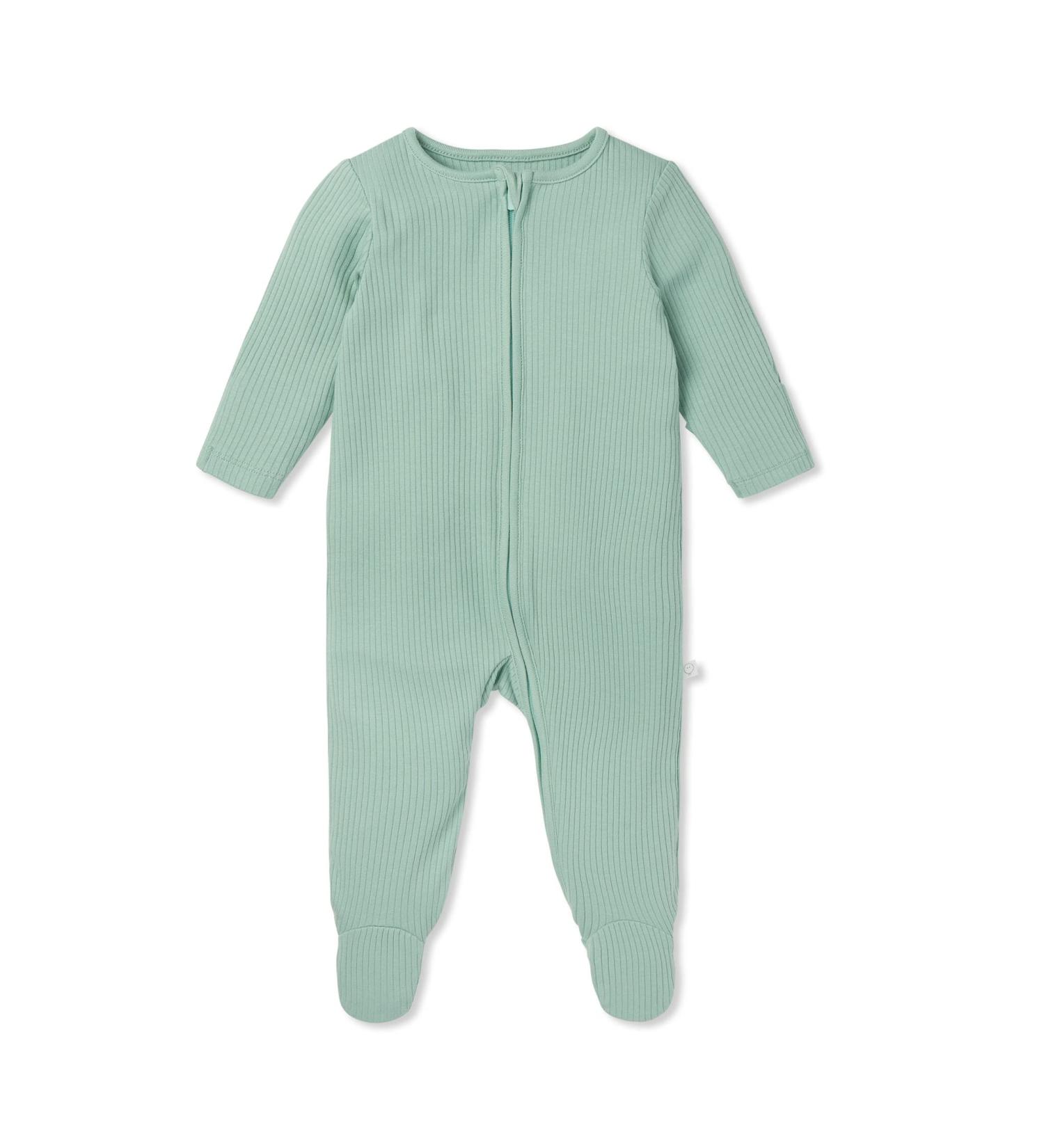 MORI Organic Cotton Ribbed Zip Up Sleepsuit 18-24 Months - Unisex Footed Pyjama for Baby Boys and Girls - Mint - Buy Online on GoSupps.com