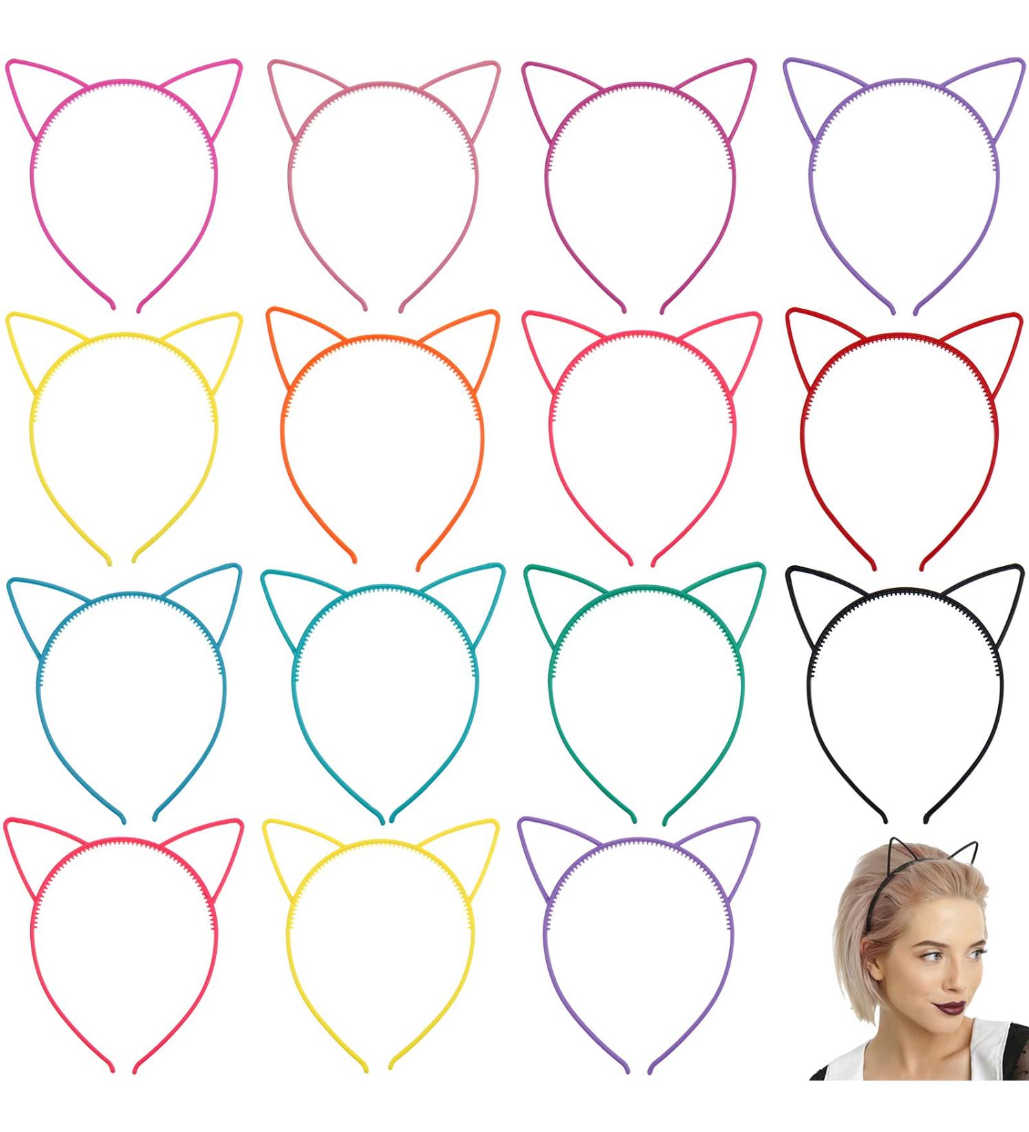 15 Pieces Cat Ears Headband - Plastic Hairbands & Makeup Accessories for Women & Girls | Stylish Party Hair Accessories | International Shipping - Buy Online on GoSupps.com