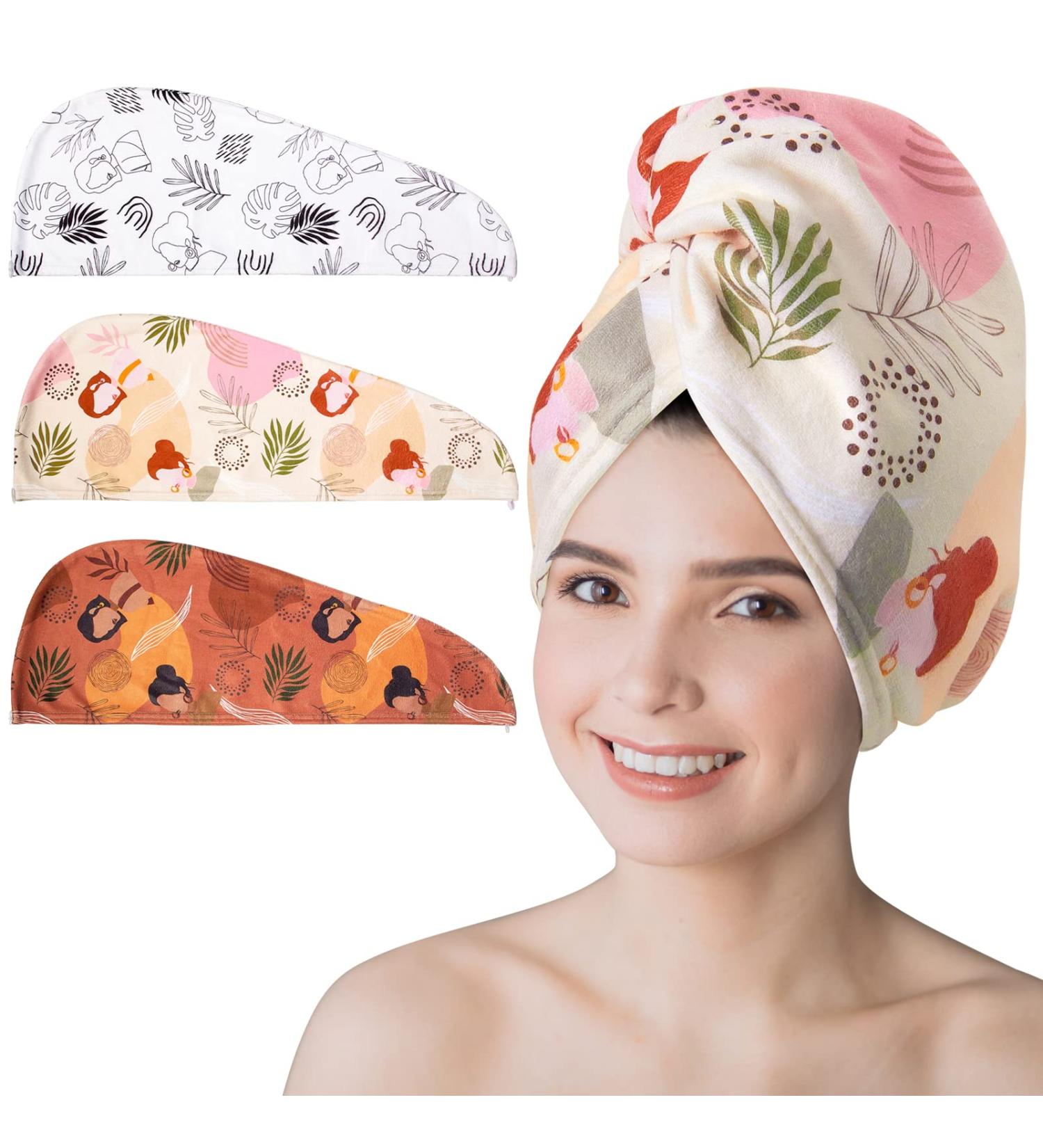 FIOBEE Microfiber Hair Towel Wrap 3 Pack - Absorbent Hair Turbans for Women, Girls, Kids - Ideal for Wet Hair Drying - With Button Closure - Gray - Buy Online on GoSupps.com
