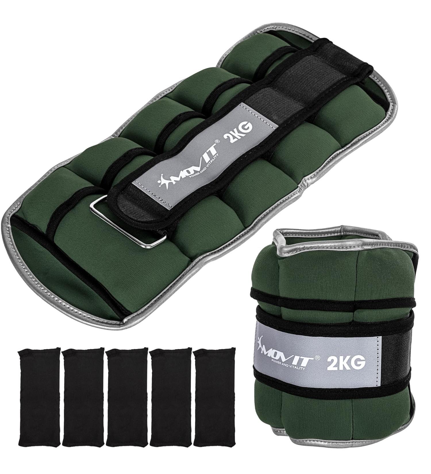 Buy MOVIT Set of 2 Neoprene Weight Cuffs - Adjustable 2x 2.0kg with Reflectors | Olive Green - International Shipping Available - Buy Online on GoSupps.com