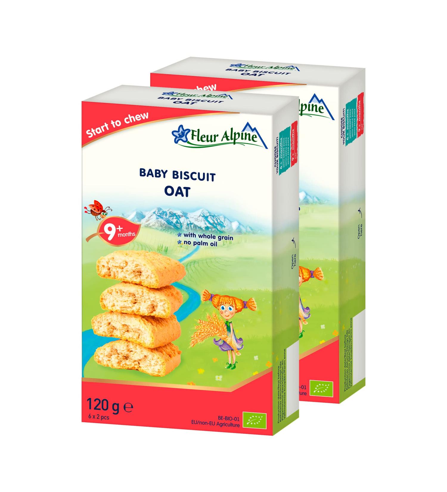 Fleur Alpine Baby Biscuits Oatmeal - 12 x 2 Healthy Snack Cookies | No Added Sugar | Ideal for Breakfast & On-the-Go | Whole Grain Treats for 9+ Months - Buy Online on GoSupps.com