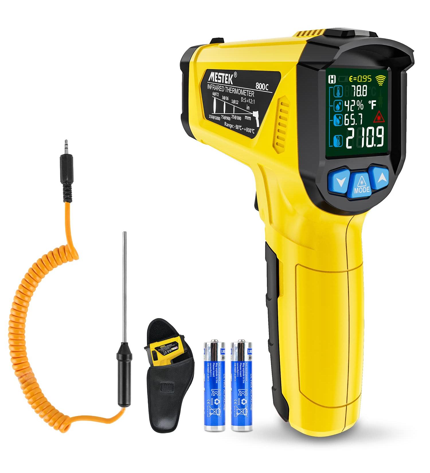 Buy Mestek Infrared Thermometer -50 C to 800 C | Laser IR Pyrometer with K-Probe & LCD Alarm for Kitchen Use - Buy Online on GoSupps.com
