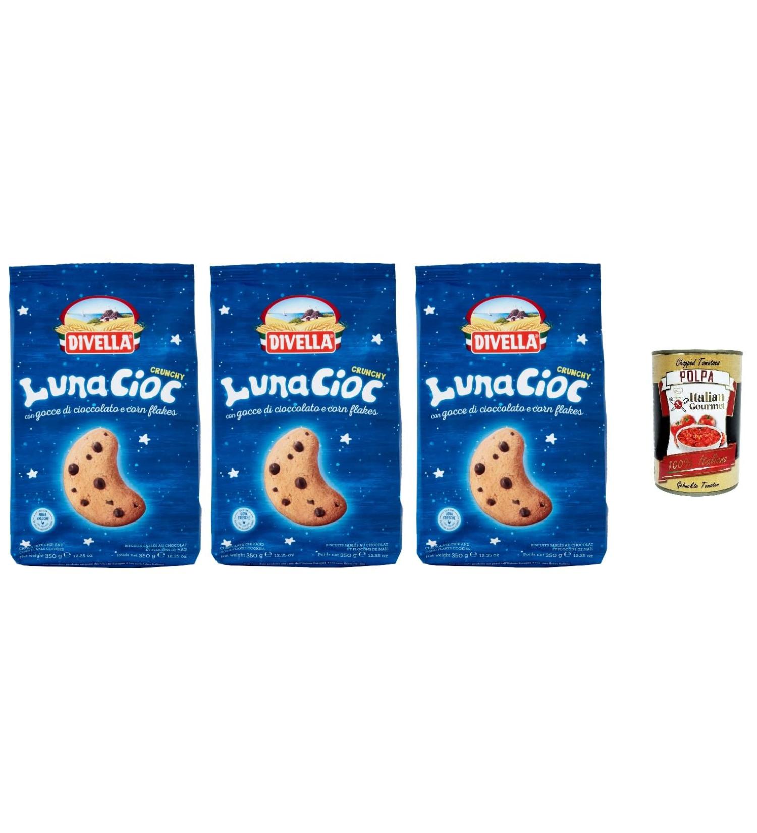  Italian Gourmet E.R. Divella Lunacioc Crunchy Crunchy Crunchy Biscuits with Chocolate Chips 350g + Italian Gourmet Polpa 400g - Buy Online on GoSupps.com