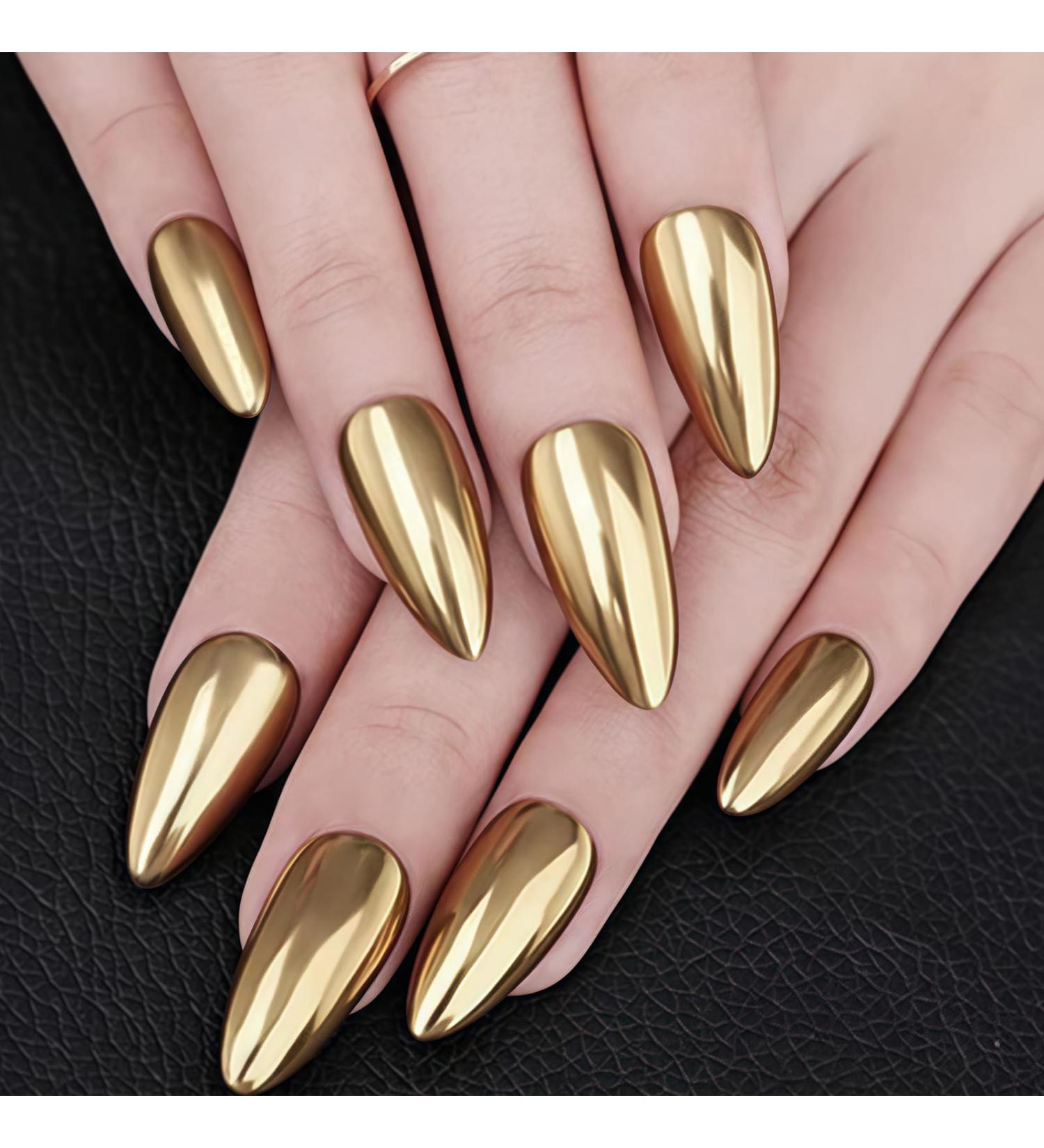 U-Shinein Press On Nails Mirror Fake Nails Oval False Nails Super Metallic Luster Full Cover Nail Art Stick-On Nails Festival Nail Gift for Women Girl 01 Gold - Buy Online on GoSupps.com