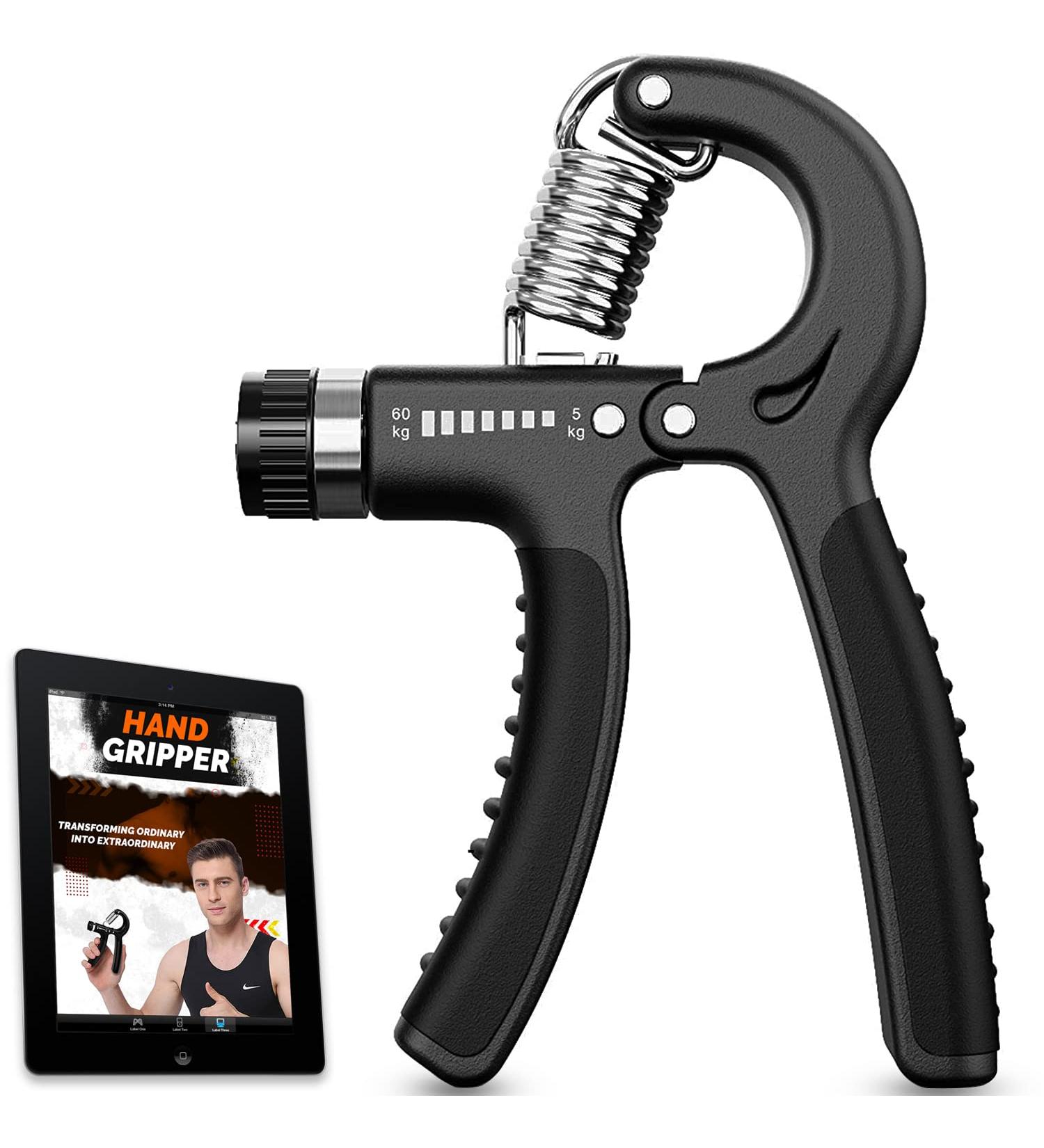 Premium Adjustable Hand Trainer - 5-60 kg Forearm & Grip Strength Device with E-Book | Enhance Wrist Support & Rehabilitation - Buy Online on GoSupps.com