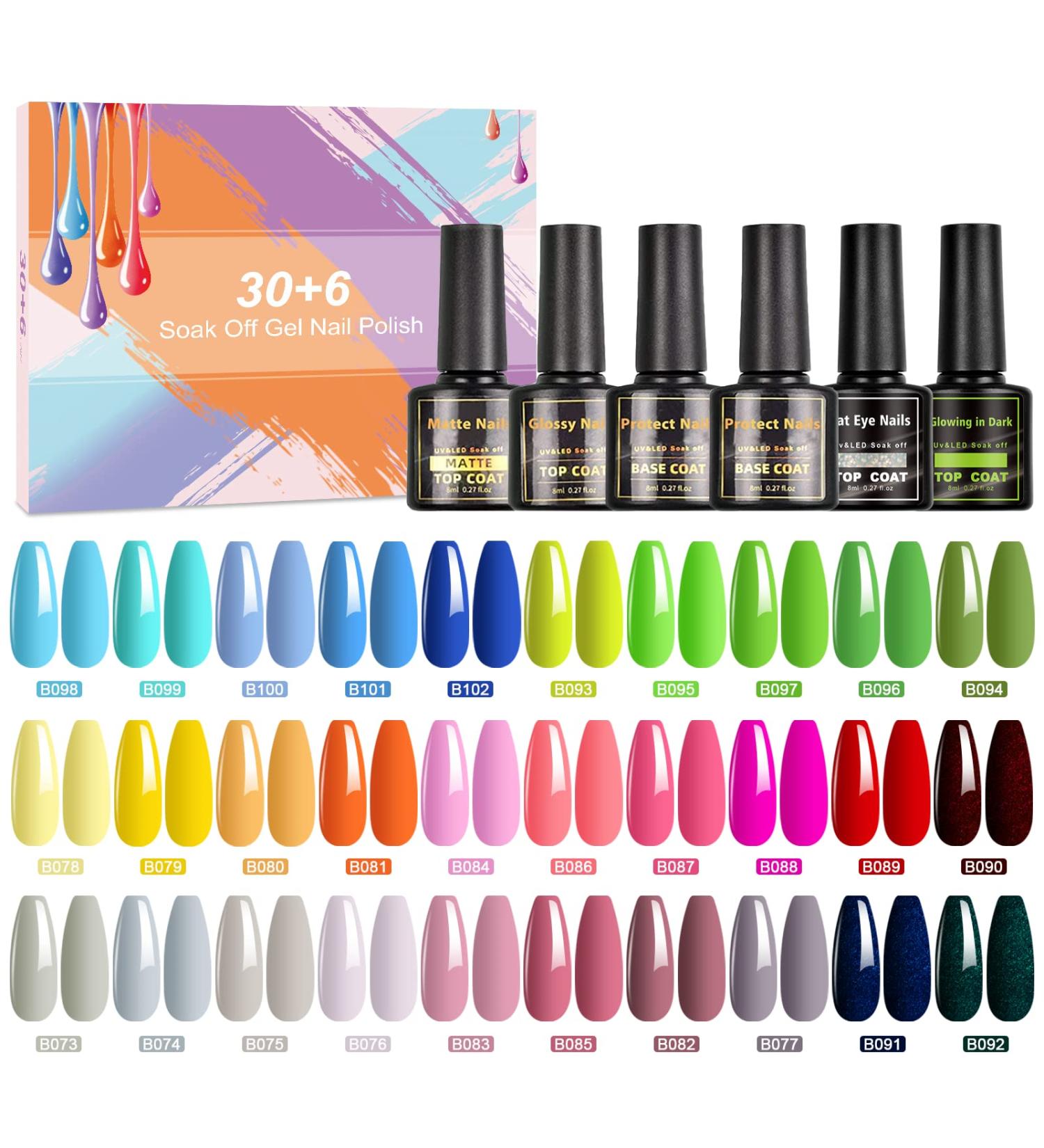 36Pcs SHOWNAIL Gel Nail Polish Set - 30 Vibrant Colors with Base, Glossy & Matte Top Coat - Glowing Diamond Finish - 8ml DIY Nail Kit - Buy Online on GoSupps.com