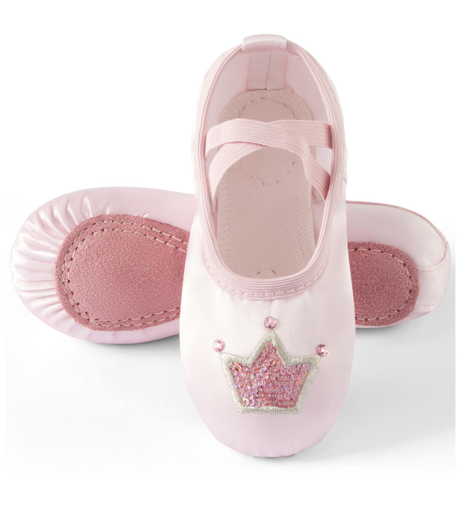 TRIPLE DEER Girls Ballet Shoes - Satin Dance Slippers for Toddler/Little/Big Kid | Pink Crown Design - Buy Online on GoSupps.com