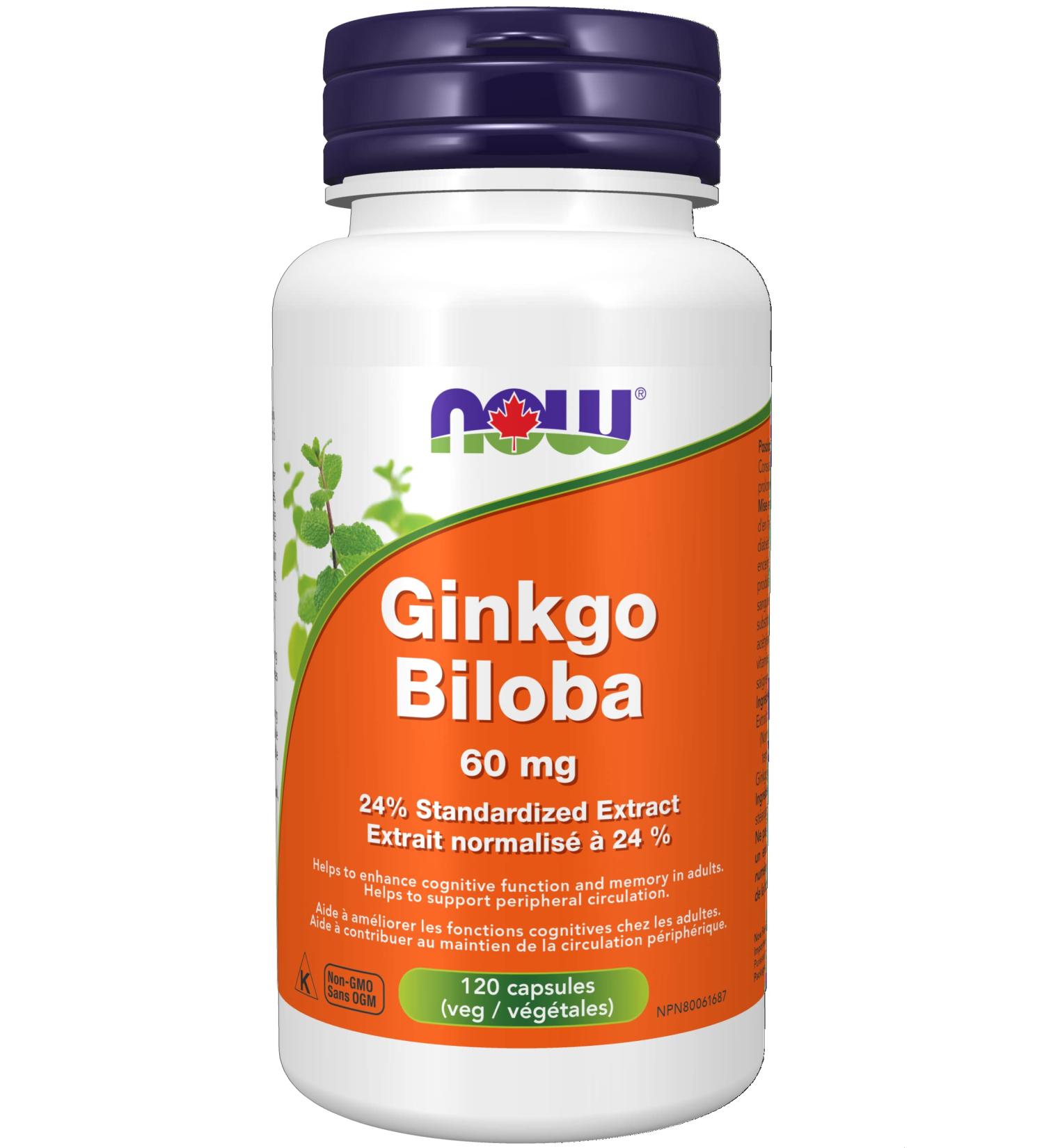 NOW Supplements Ginkgo Biloba Extract 60mg Vegetable Capsules 120 Count - Buy Online on GoSupps.com