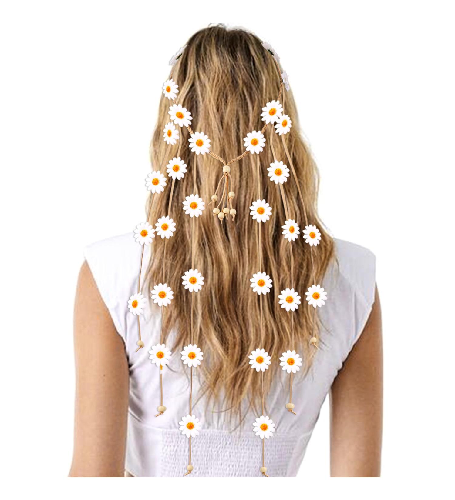 COMNICO Flower Hippie Headband 70 s Bohemian Style Floral Sunflower Crown Daisy Hair Wreath Summer Bridal Headpiece Photo Props Hair Accessories (white) - Buy Online on GoSupps.com